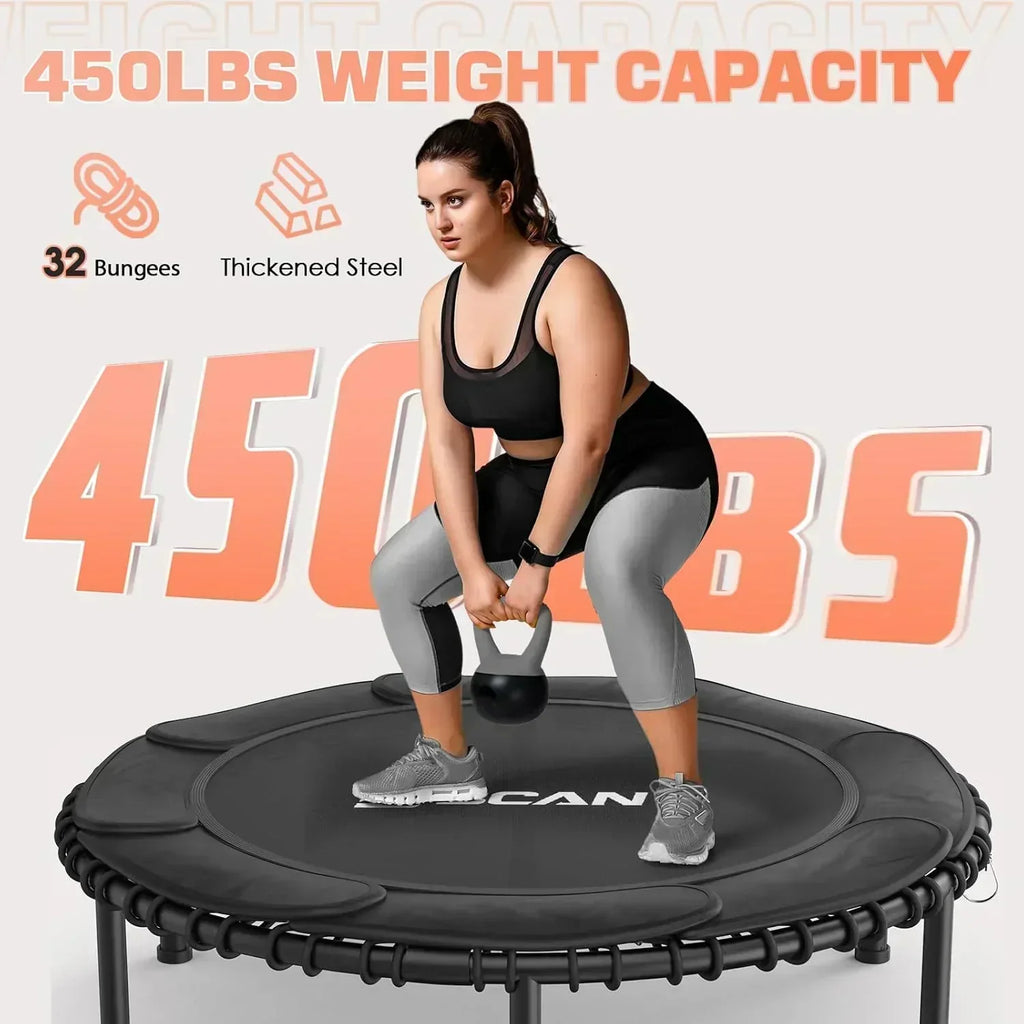BCAN 450/550 LBS Foldable Mini Trampoline Fitness Trampoline Bungees Adjustable Foam Handle