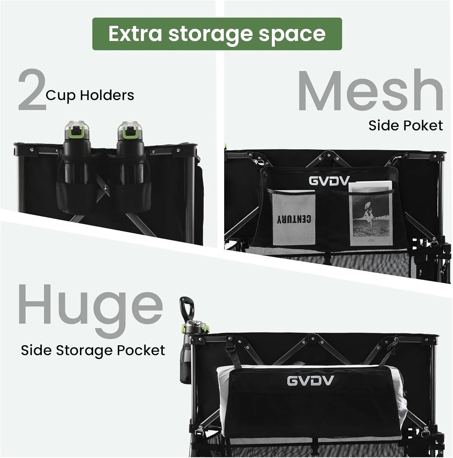 Double-decker cart, 500 lb capacity, 400 liter foldable cart, all-terrain wheels, 46 extra-long extension cart, foldable cart