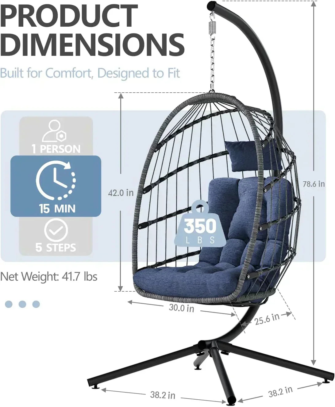 SWITTE Egg Chair Outdoor with Stand Indoor Wicker Hanging Egg Swing Chair with Cushion
