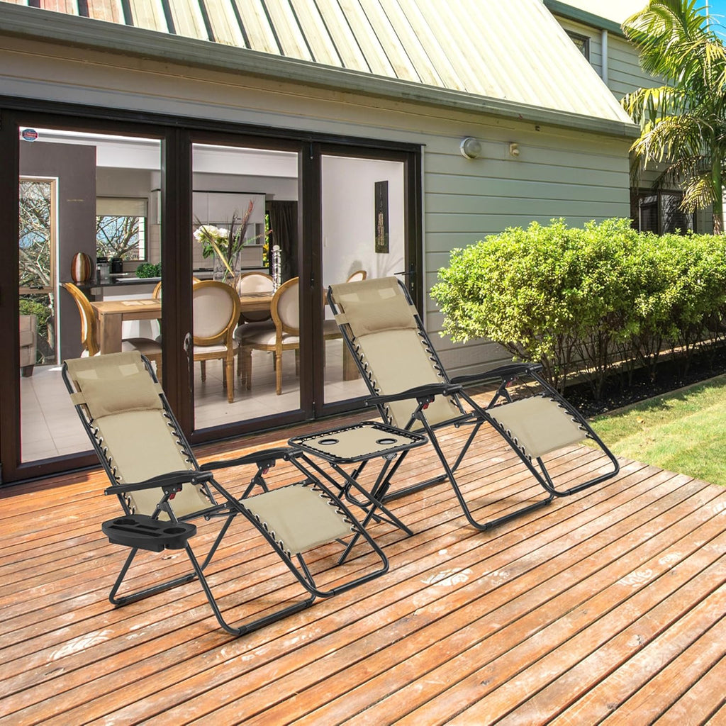 3PCS Zero Gravity Recliner Portable Outdoor Reclining Chair Set Side Table Lounge Chairs