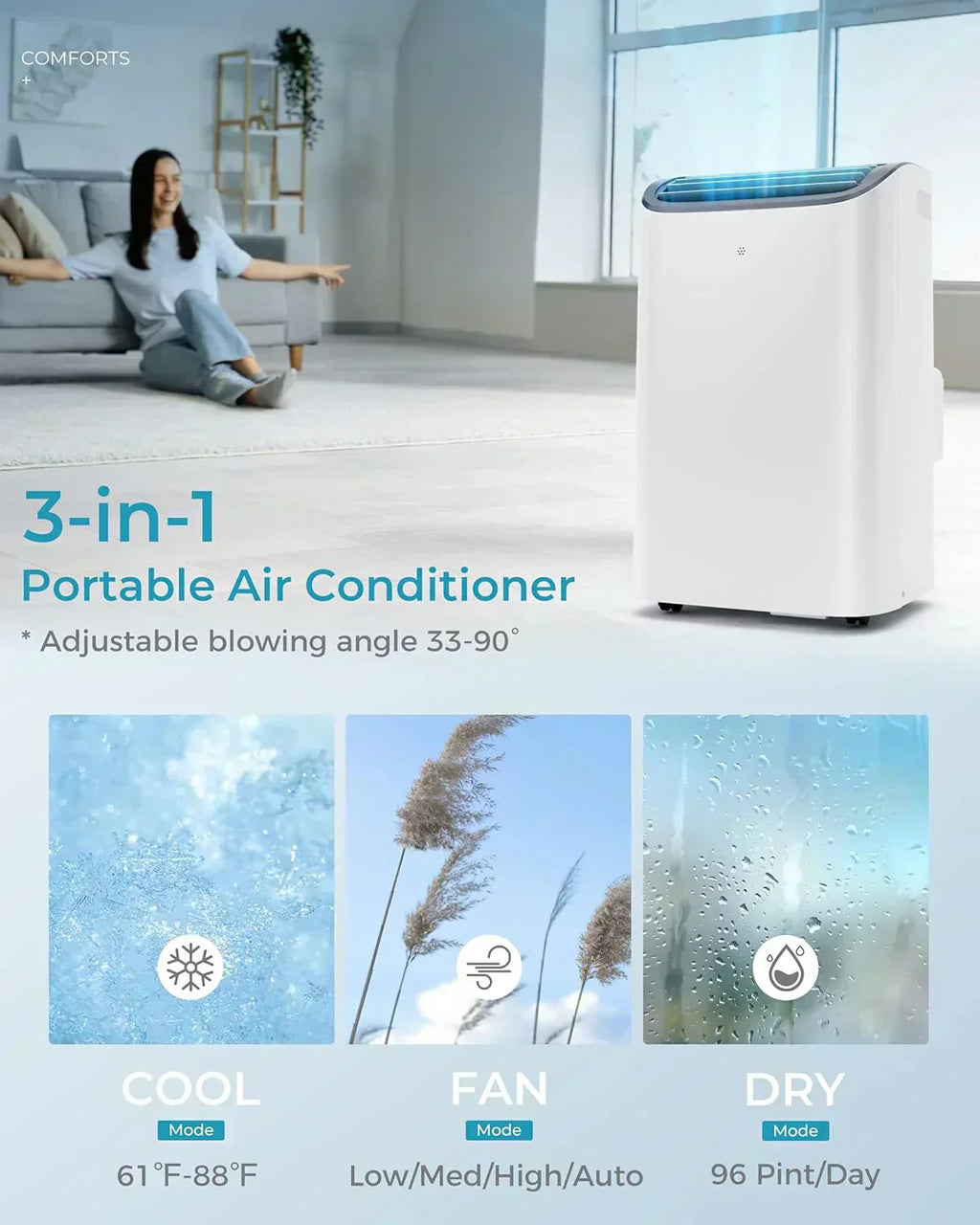 EUHOMY 8,000 BTU Portable Air Conditioners 4-in-1 Portable AC Unit Up to 350 Sq.Ft