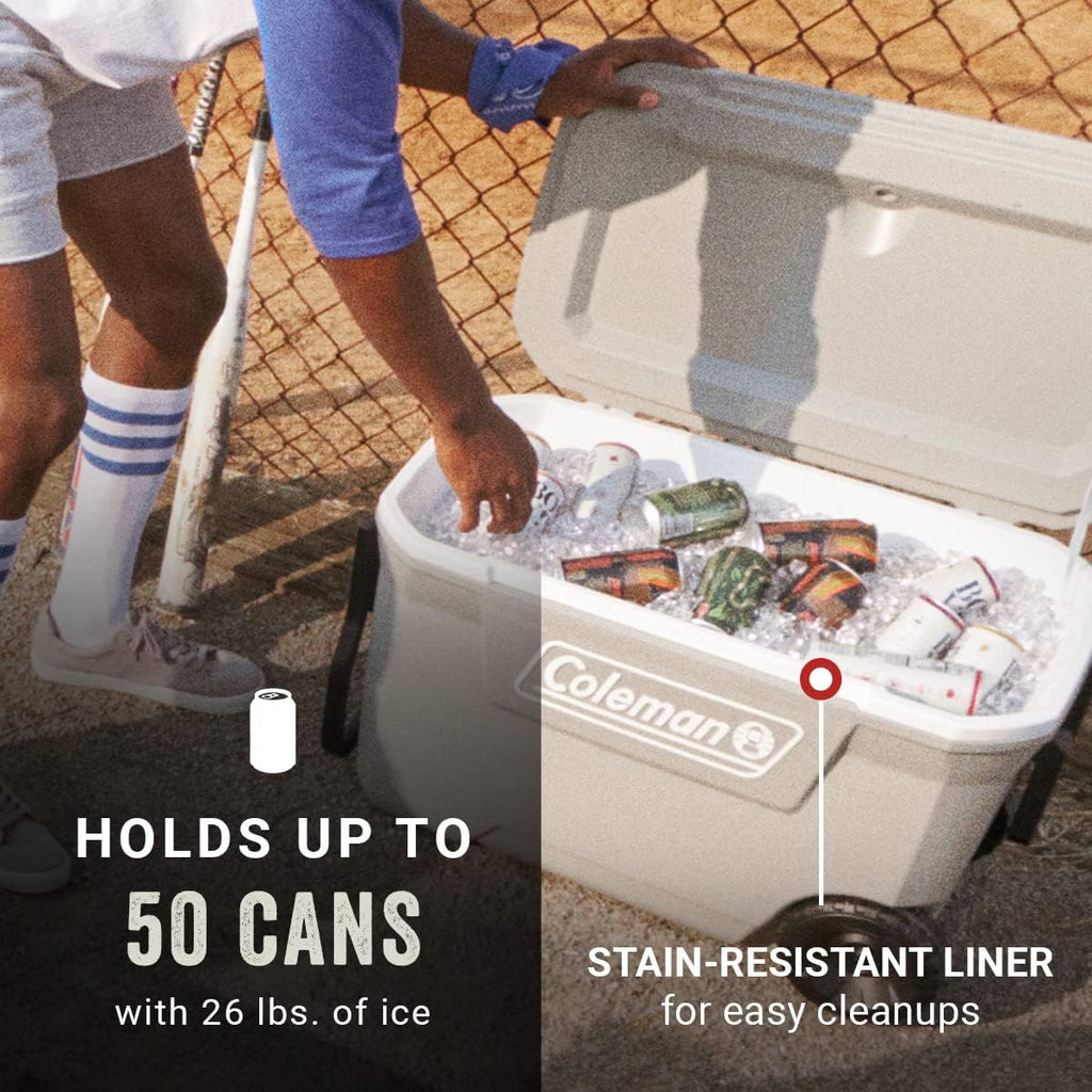 Coleman Insulated Portable Rolling Cooler with Wheels, Leak-Proof Outdoor Hard Cooler, Keeps Ice for Up to 5 Days, 100 Quart