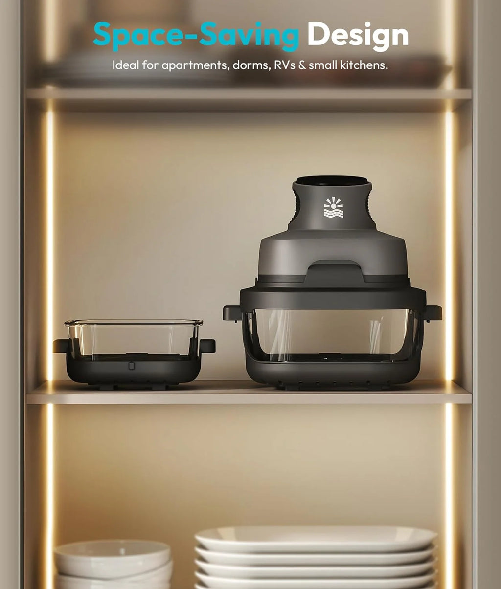 Rellytech Portable Glass Air Fryer - 1500W, 4.2 QT & 6-Cup Dual Glass Containers