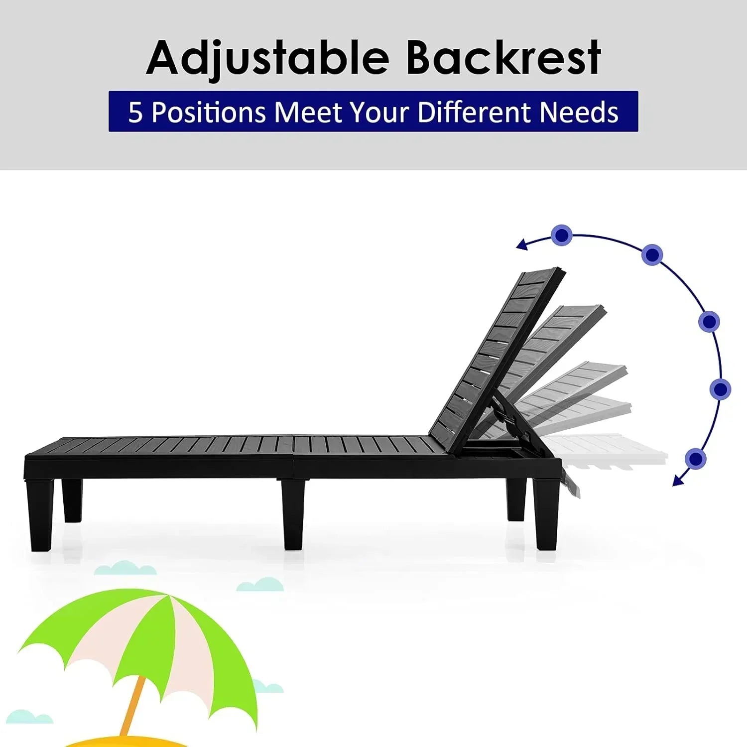 Outdoor Chaise Lounge Chair Lightweight Patio Lounge Recliner Chair with Adjustable Backrest