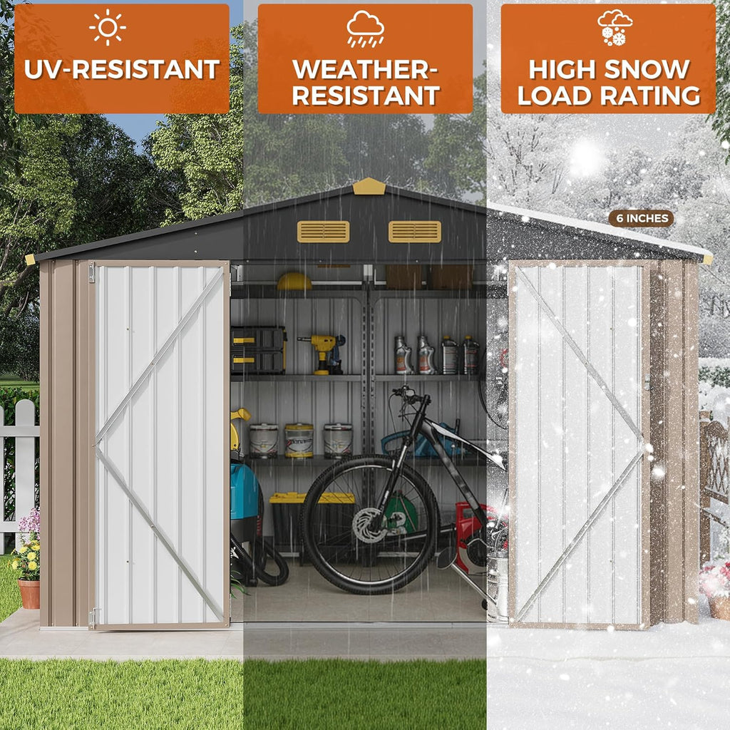 IRONCK 10x8FT Outdoor Storage Shed with Breathable Vent, Galvanized Steel Metal Tool Shed