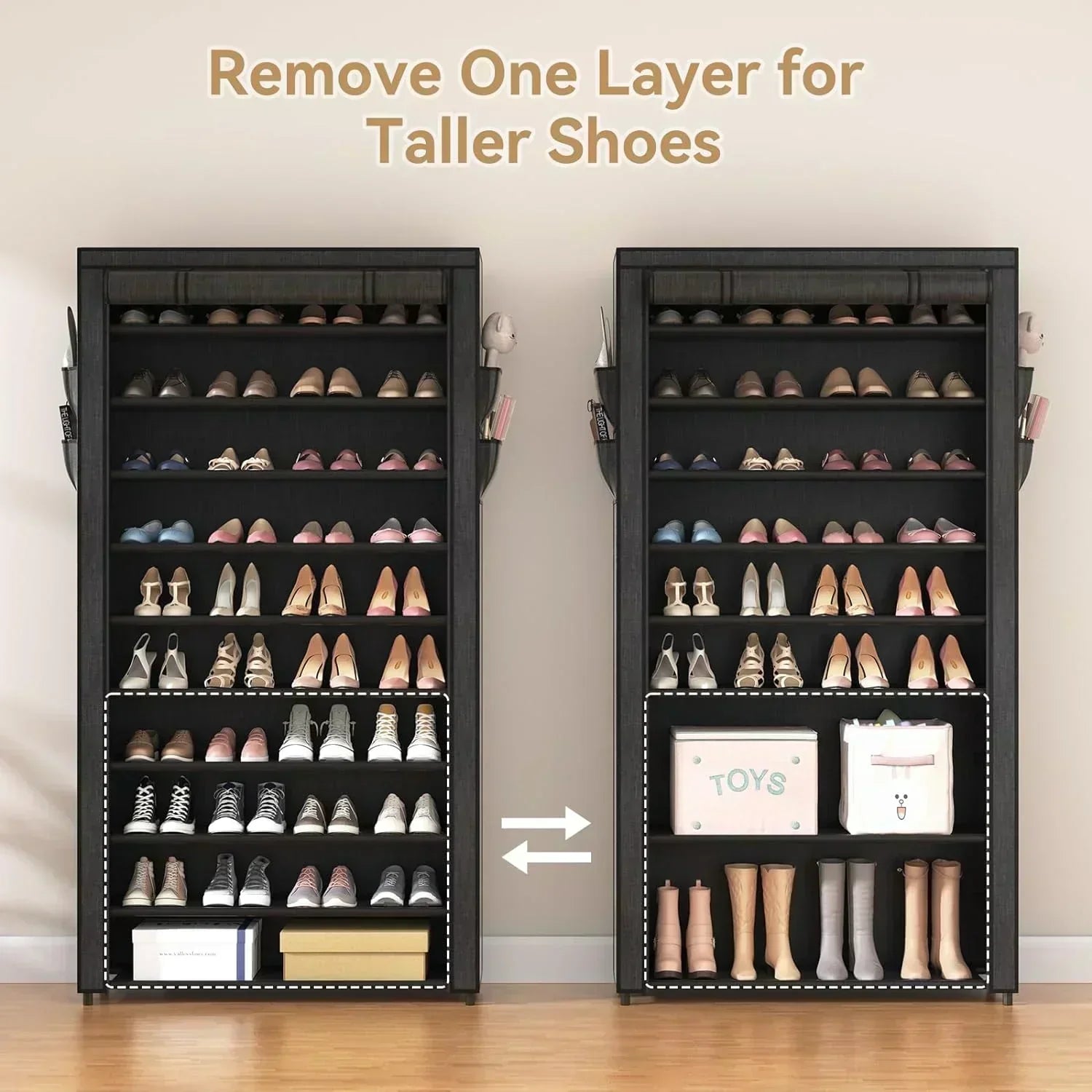 ROJASOP 10 Tier Shoe Rack with Covers Large Capacity Stackable Tall Shoe Shelf Storage
