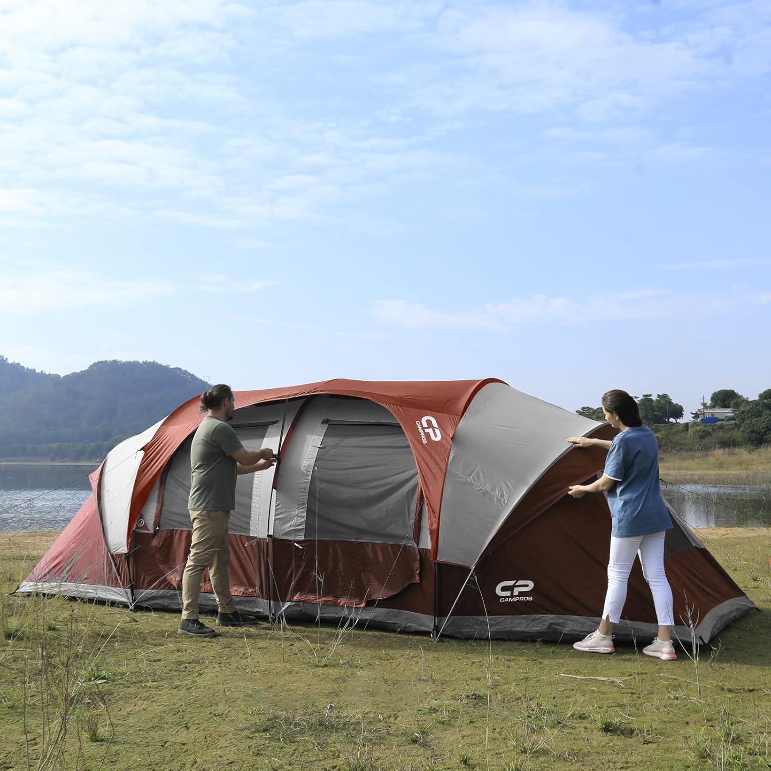 CAMPROS CP Tent 12-Person-Camping-Tents,3 Room Family Tents,Waterproof Windproof Family Tent with Top Rainfly,6 Large Mesh Windows,Double Layer,Easy Set Up, Portable with Carry Bag-20' x 9' x 72(H)