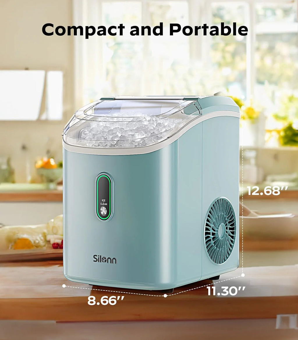 Nugget Ice Maker Countertop, Silonn Chewable Pellet Ice Machine with Self-Cleanin Function, 33lbs/24H Portable Ice Makers for Home Kitchen Officce, Black