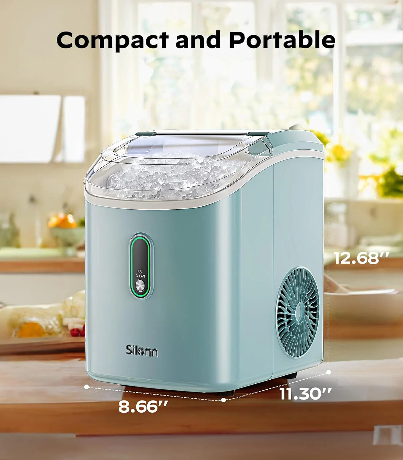 Nugget Ice Maker Countertop, Silonn Chewable Pellet Ice Machine with Self-Cleanin Function, 33lbs/24H Portable Ice Makers for Home Kitchen Officce, Black