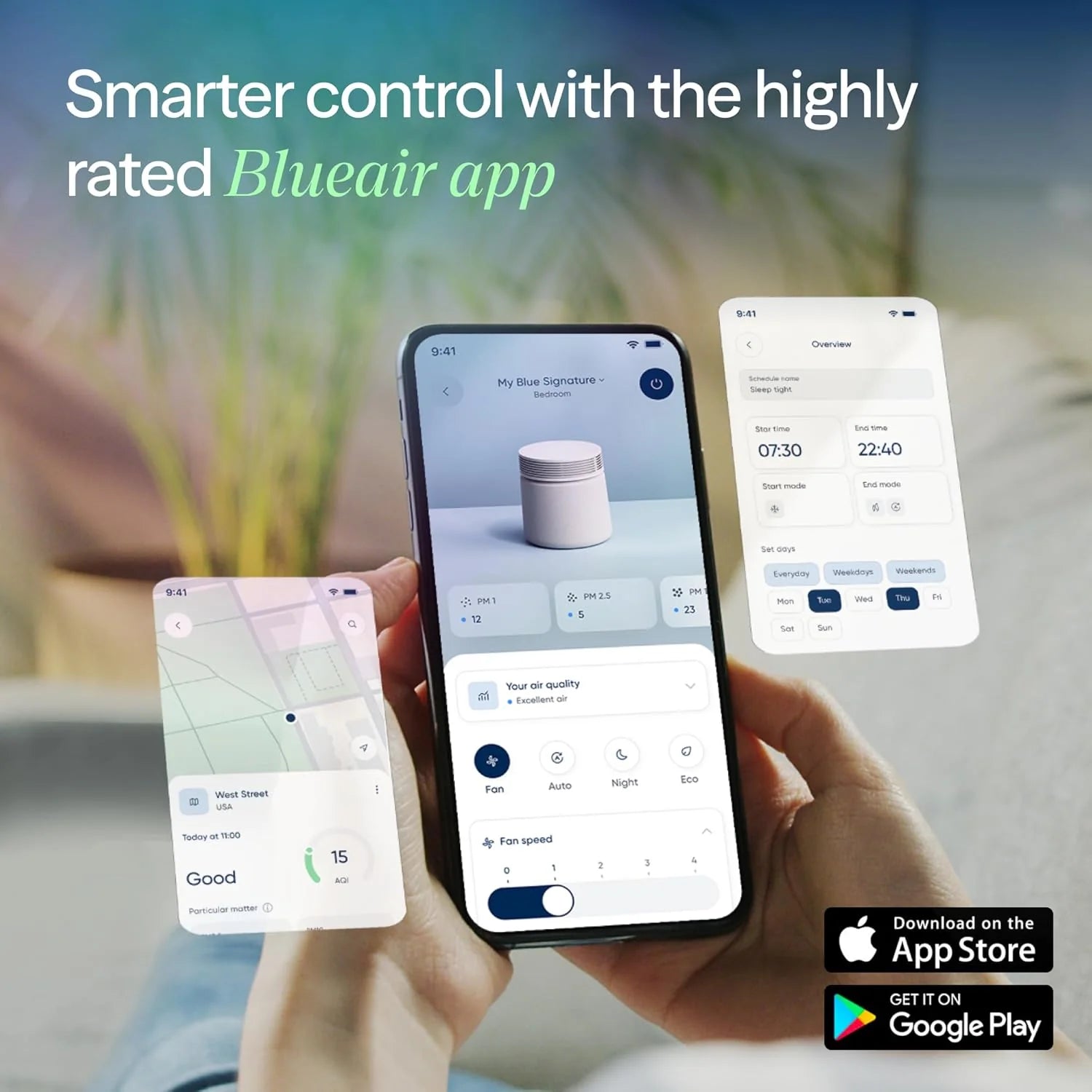 BLUEAIR Air Purifier for Large Rooms & Home - Odor Eliminating Cleans up to 3385 ft2, HEPASilent, Smart WiFi, Auto Mode, Doubles as Table, Removes Dust, Smoke, Pet Hair, AHAM Verified, Blue Signature