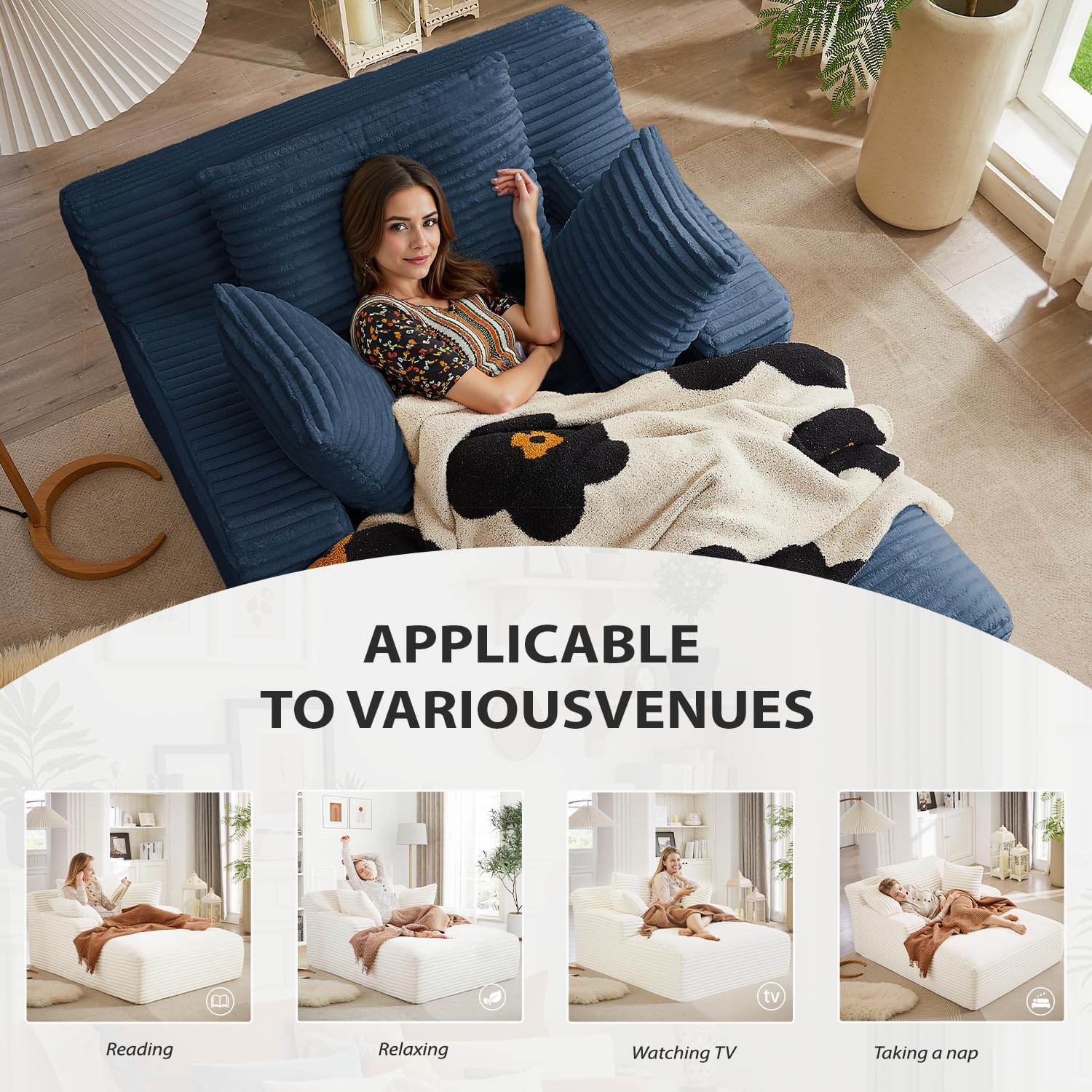50-inch indoor recliner oversized corduroy upholstered boneless sofa bed deep sleeper sofa