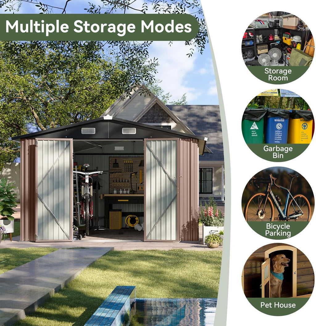 Aoxun 12x10 FT Shed Metal Outdoor Waterproof Storage Shed Steel Utility Garden Tool Shed