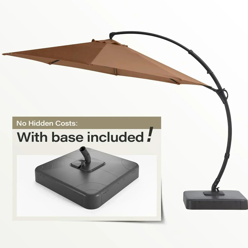 LAUSAINT HOME Outdoor Patio Umbrella with Base included 11 FT Deluxe Curvy Cantilever Umbrella