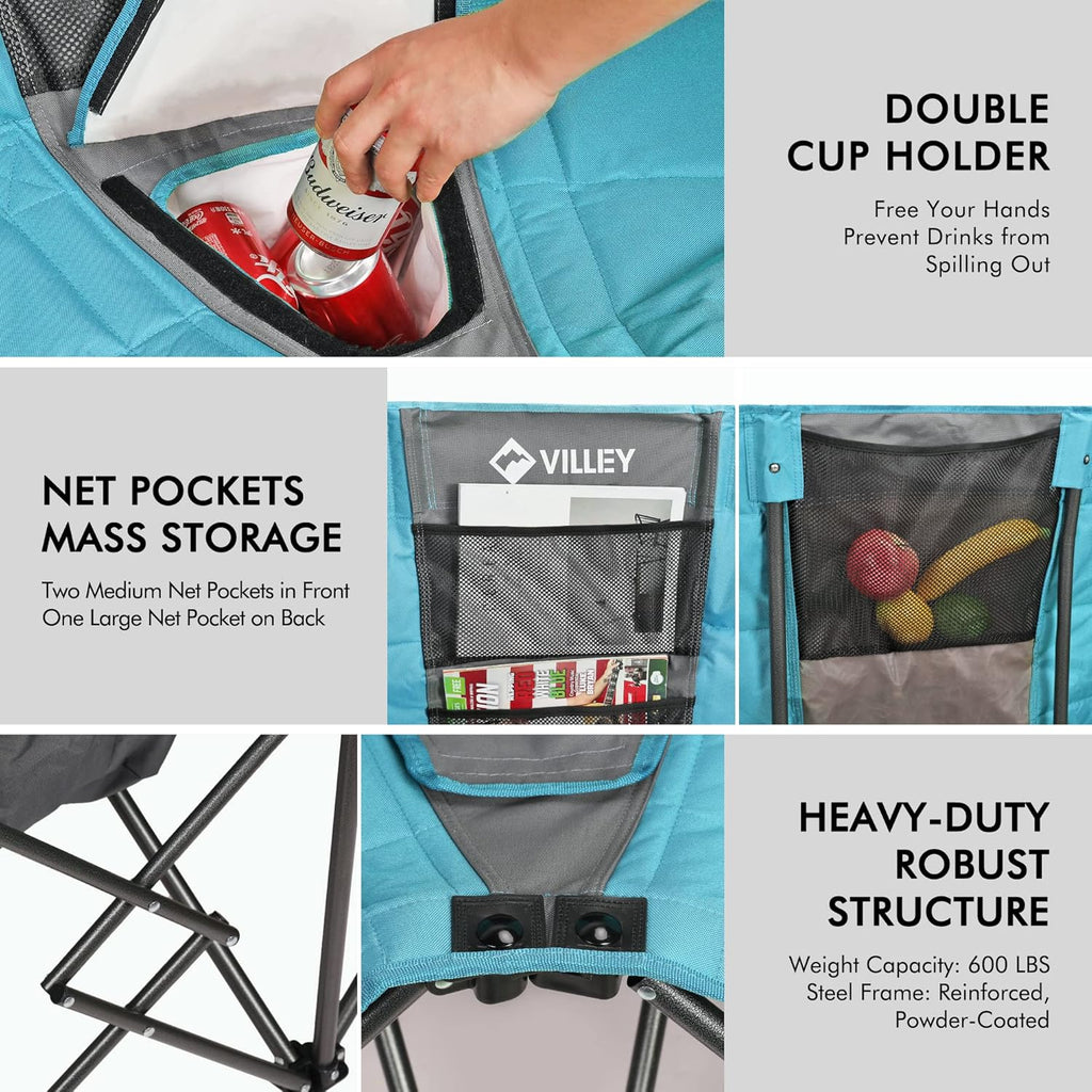Double camping chair extra wide love seat heavy duty padded camping sofa portable folding chair
