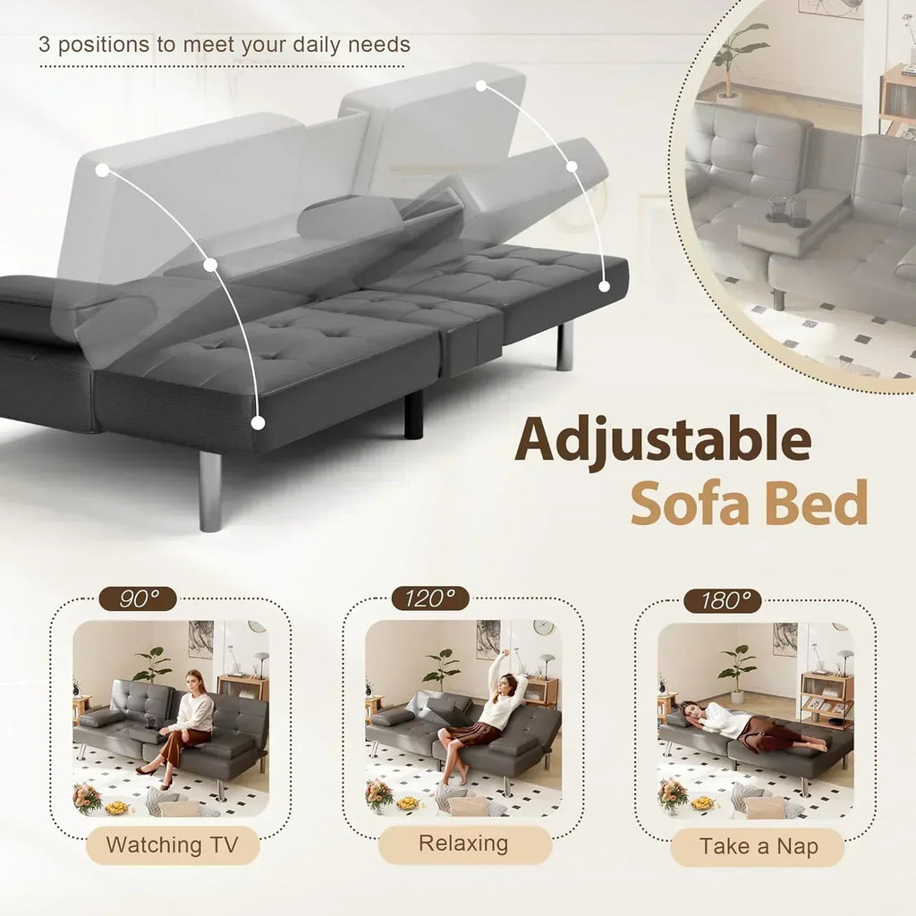Shahoo Convertible Folding Futon Sofa Bed Sleeper Couch for Living Room Faux Leather