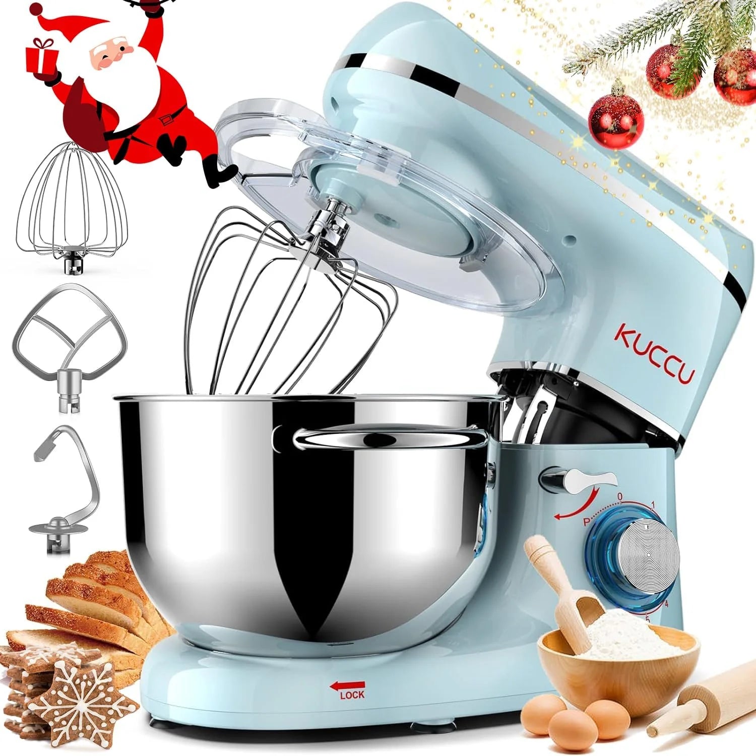 Stand Mixer 6.5 Qt 660W 6-Speed Tilt-Head Food Dough Mixer, Kitchen Electric Mixer with Stainless Steel Bowl,Dough Hook,Whisk, Beater, Egg white separator