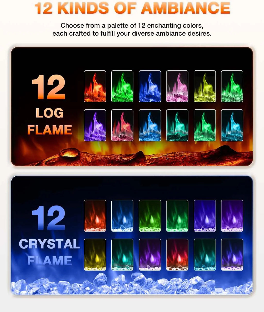 Electric Fireplace 60Inch,Wall Mounted Electric Fireplace Heater with Timer Inserts��TV Stand Touch Screen and Realistic Flame,Log Set,Crystal Flames 750 to 1500W��Remote for Living Room