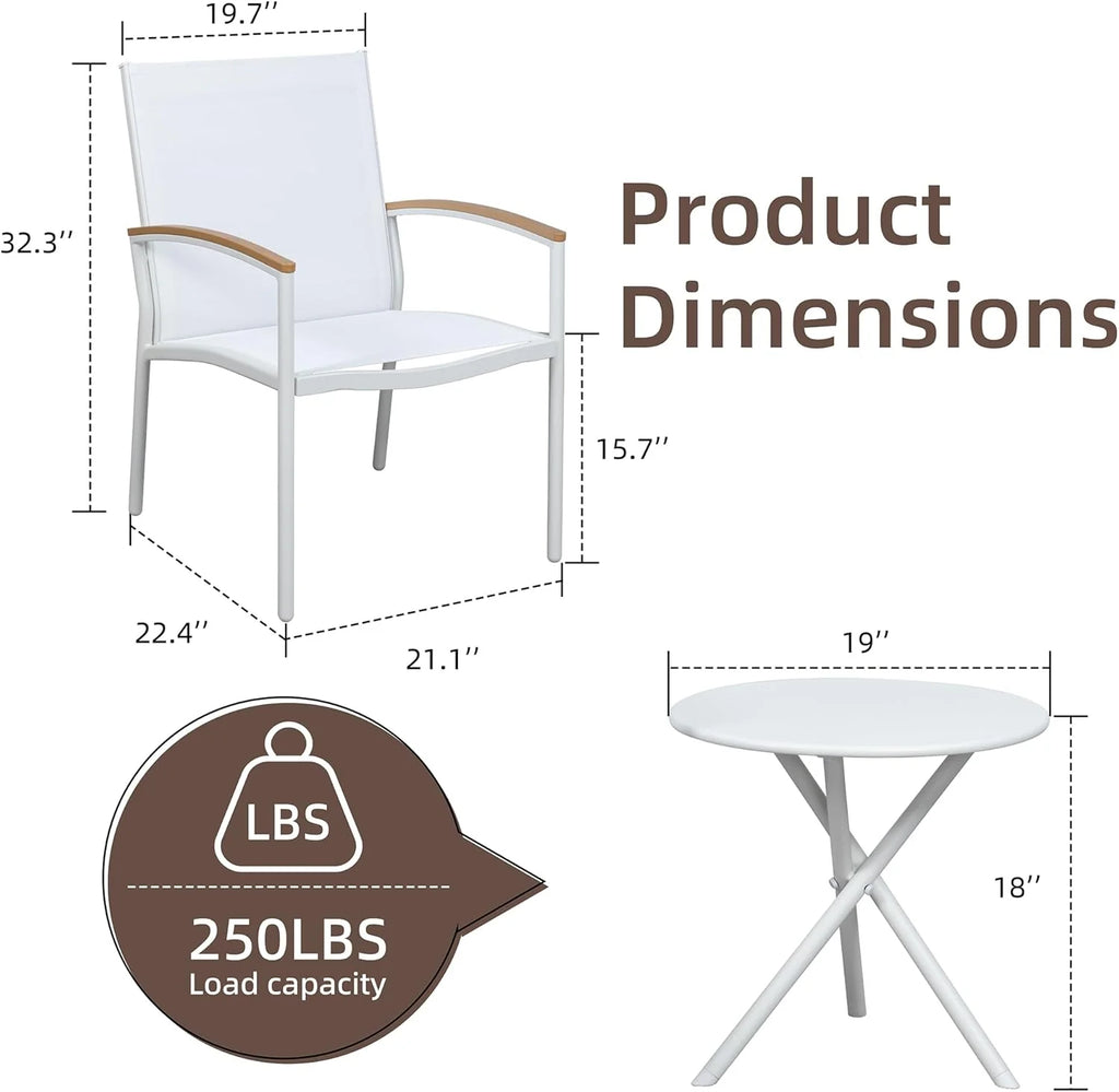 Shintenchi 3 Pieces Patio Bistro Sets, Outdoor Textilene Fabric Conversation Bistro Set, Textilene Fabric Front Porch Chairs Small Patio Furniture Set with Table for Lawn,Garden,Balcony (Black)