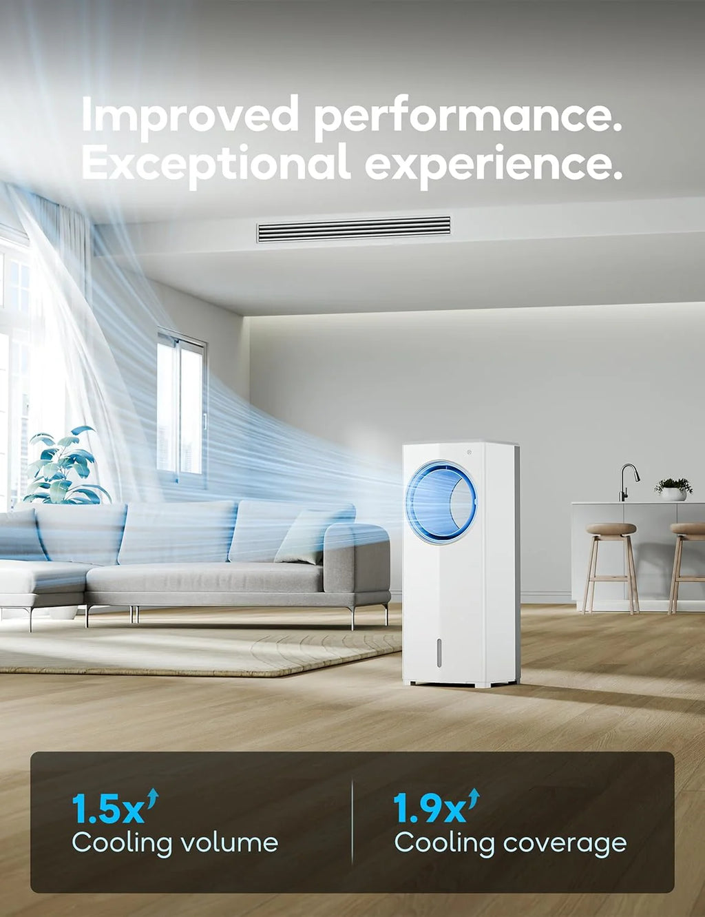Windowless Portable Air Conditioner, 26.3 Small Evaporative Air Cooler for Room No Window, 3-Speed Settings, 4 Modes, 7H Timer, Remote Control, 4 Ice Packs, Quiet AC Unit for Bedroom