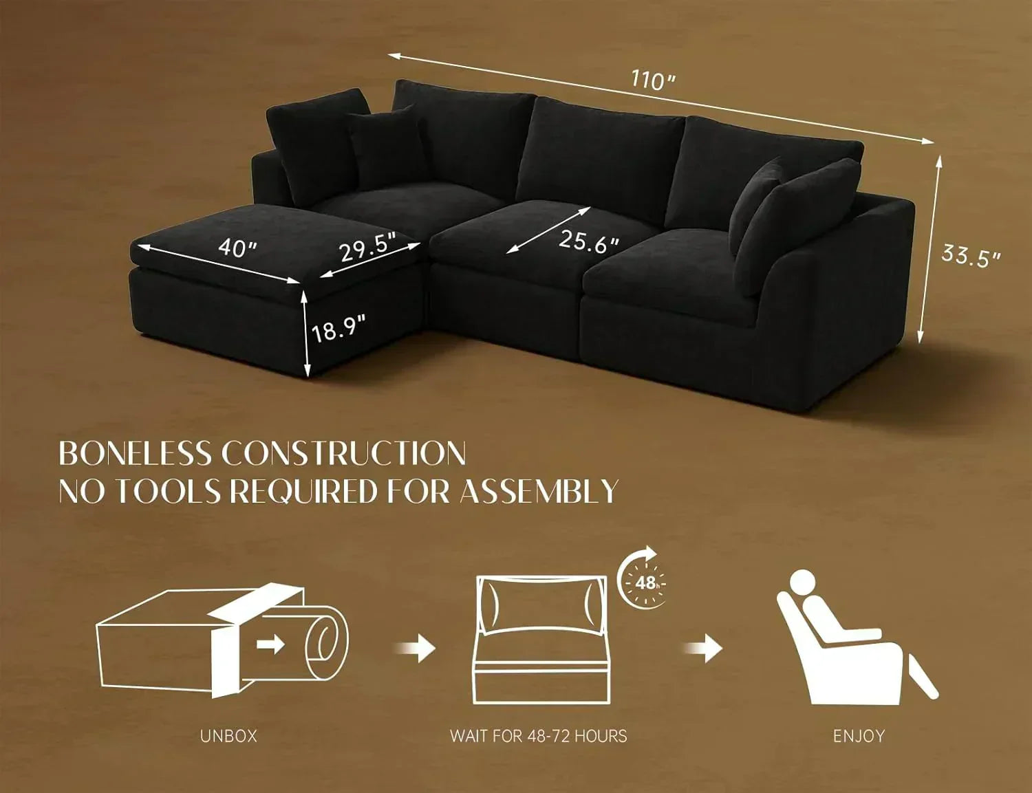110 inch cloud sectional sofa for living room convertible L-shaped sofa 3 seater sectional sofa