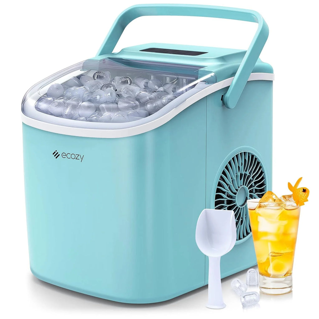 ecozy Portable Ice Maker Countertop, 9 Cubes Ready in 6 Mins, 26 lbs in 24 Hours, Self-Cleaning Machine