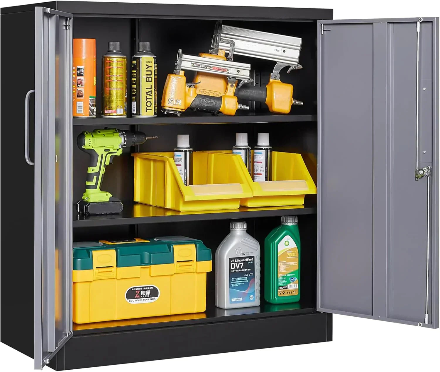 Metal Storage Cabinet with 2 Doors and 6 Shelves Black Metal Cabinet Garage Storage Cabinet