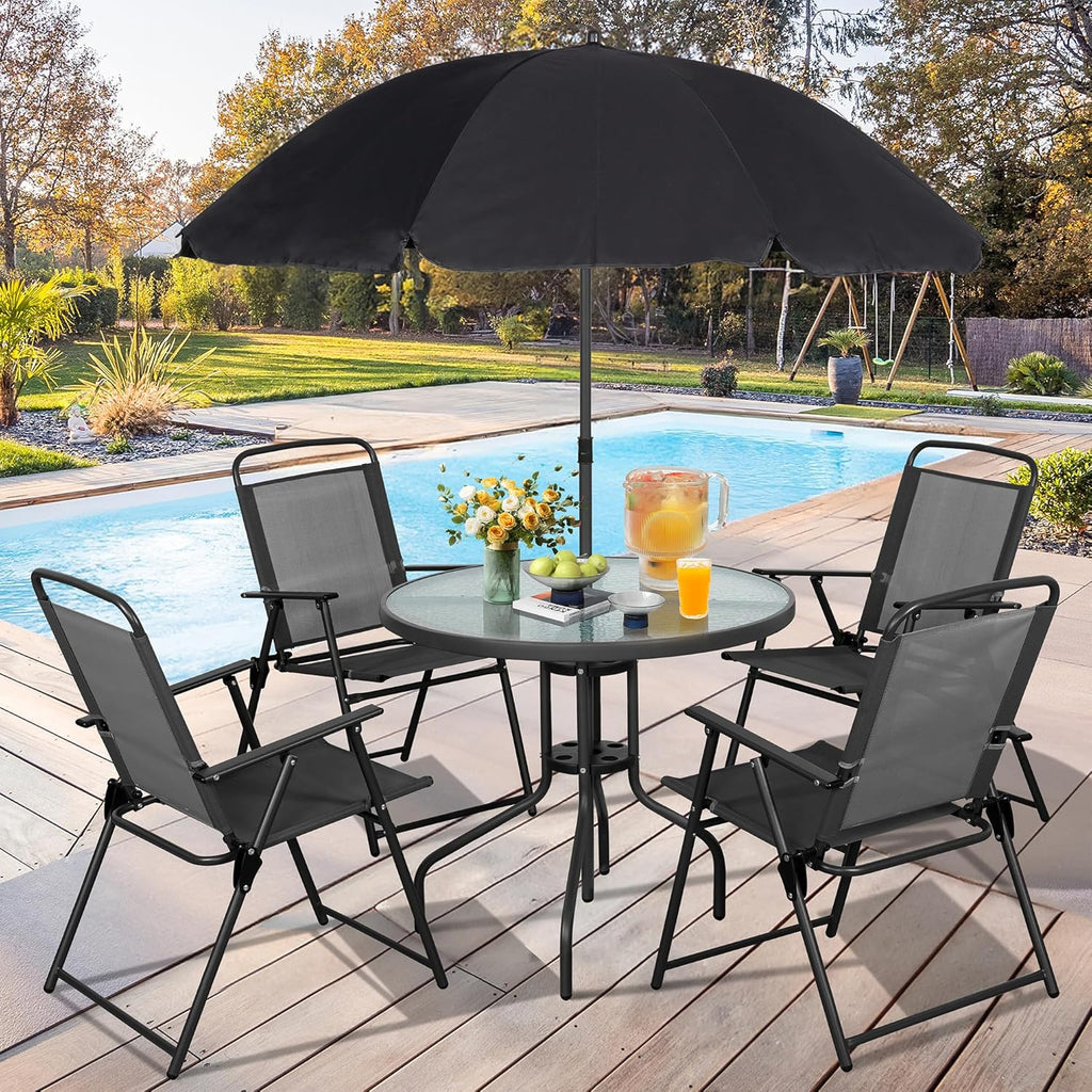 Vongrasig 6 Piece Folding Patio Dining Set Small Metal Outdoor Garden Patio Table and Chair Set