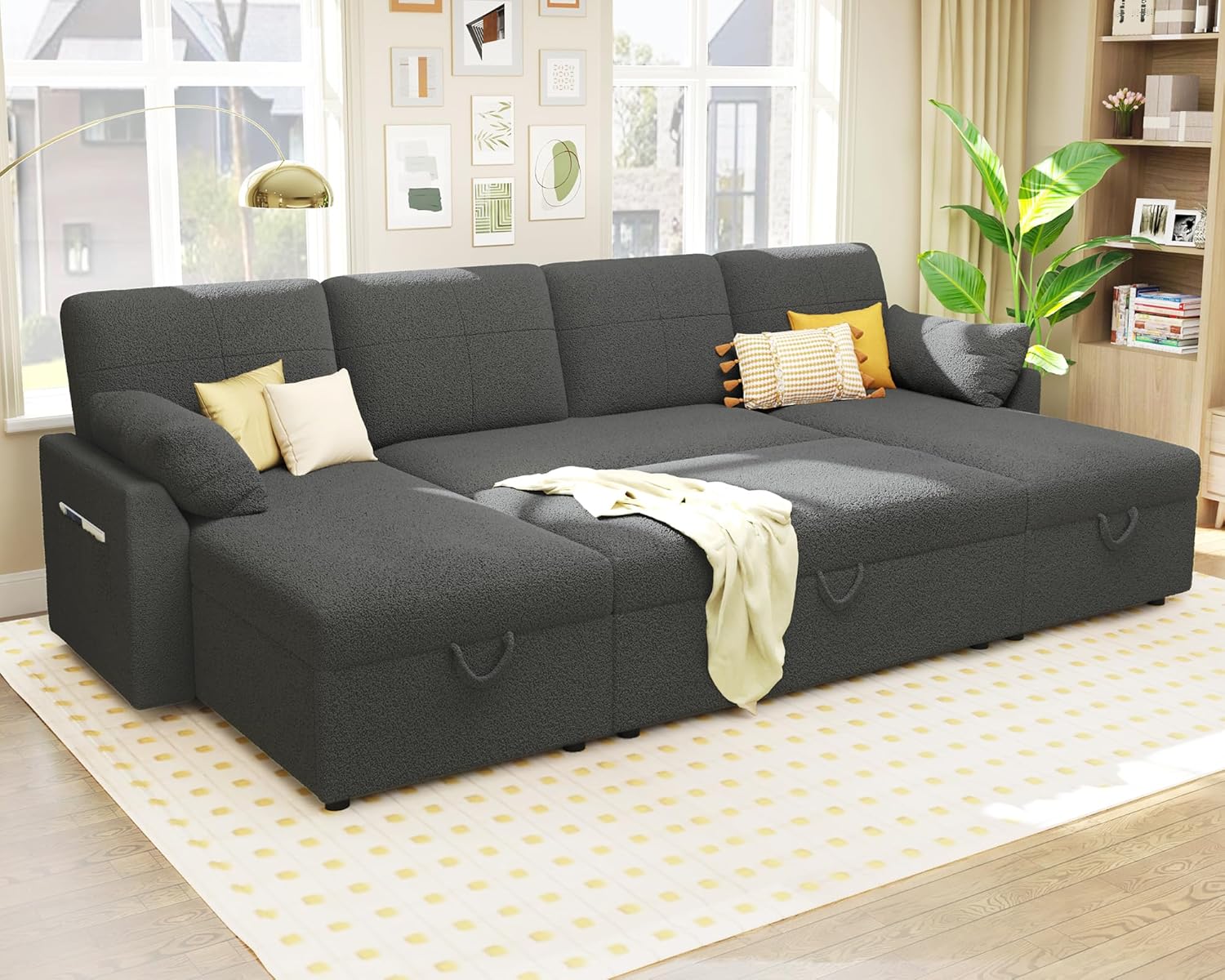 VanAcc Sofa Bed Sleeper Sofa with Storage Chaise 2 in 1 Pull Out Couch Living Room