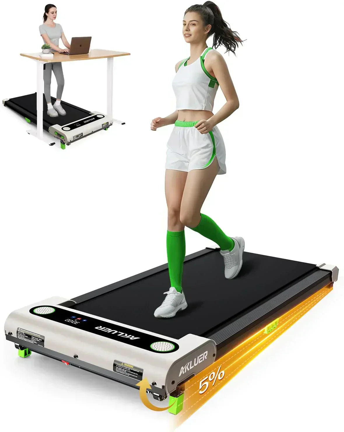 Akluer Inclined Home Treadmill 2.5 HP Small Under-Desk Treadmill Remote Control LED Display