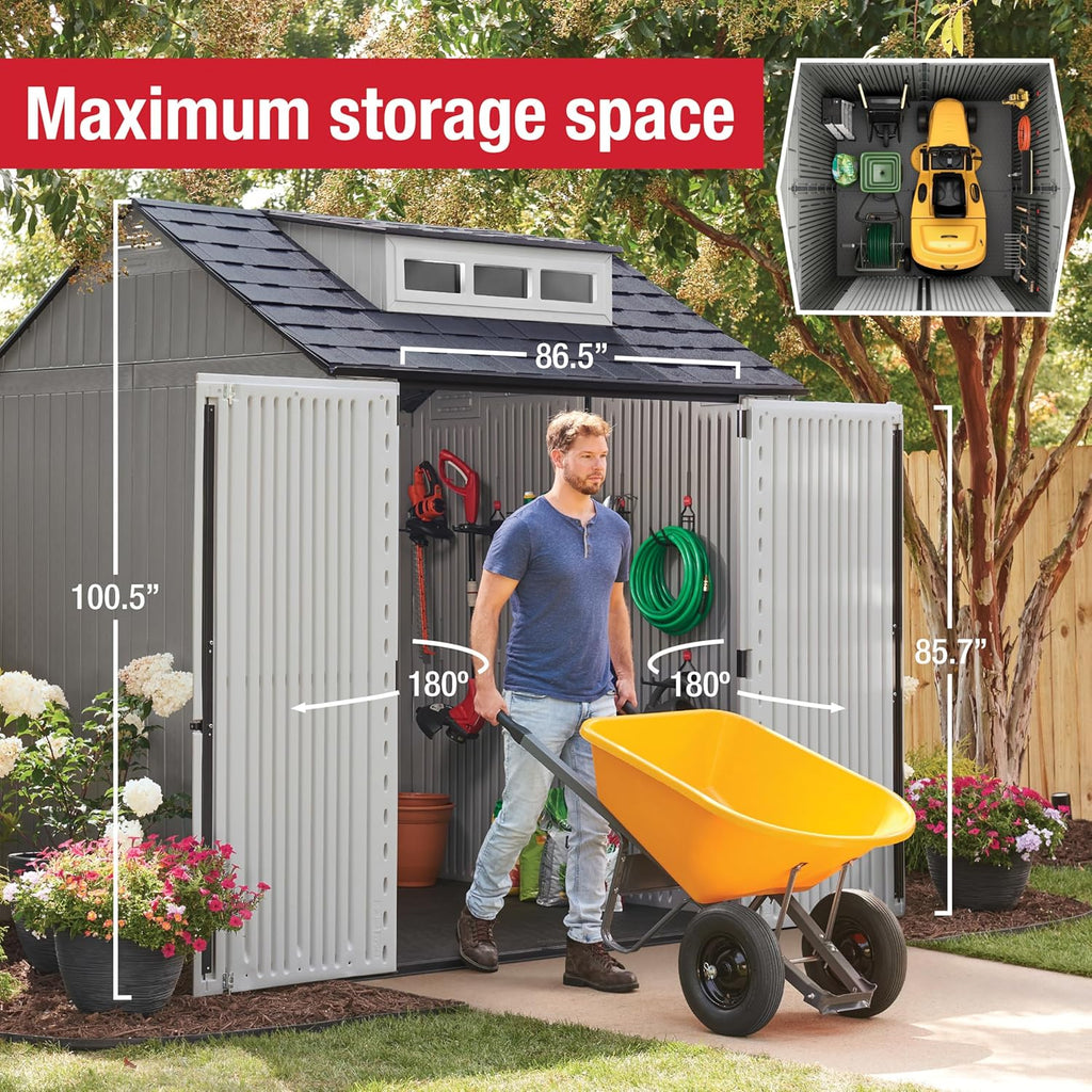 Rubbermaid Resin Outdoor Storage Shed With Floor Weather Resistant Gray Organization for Home