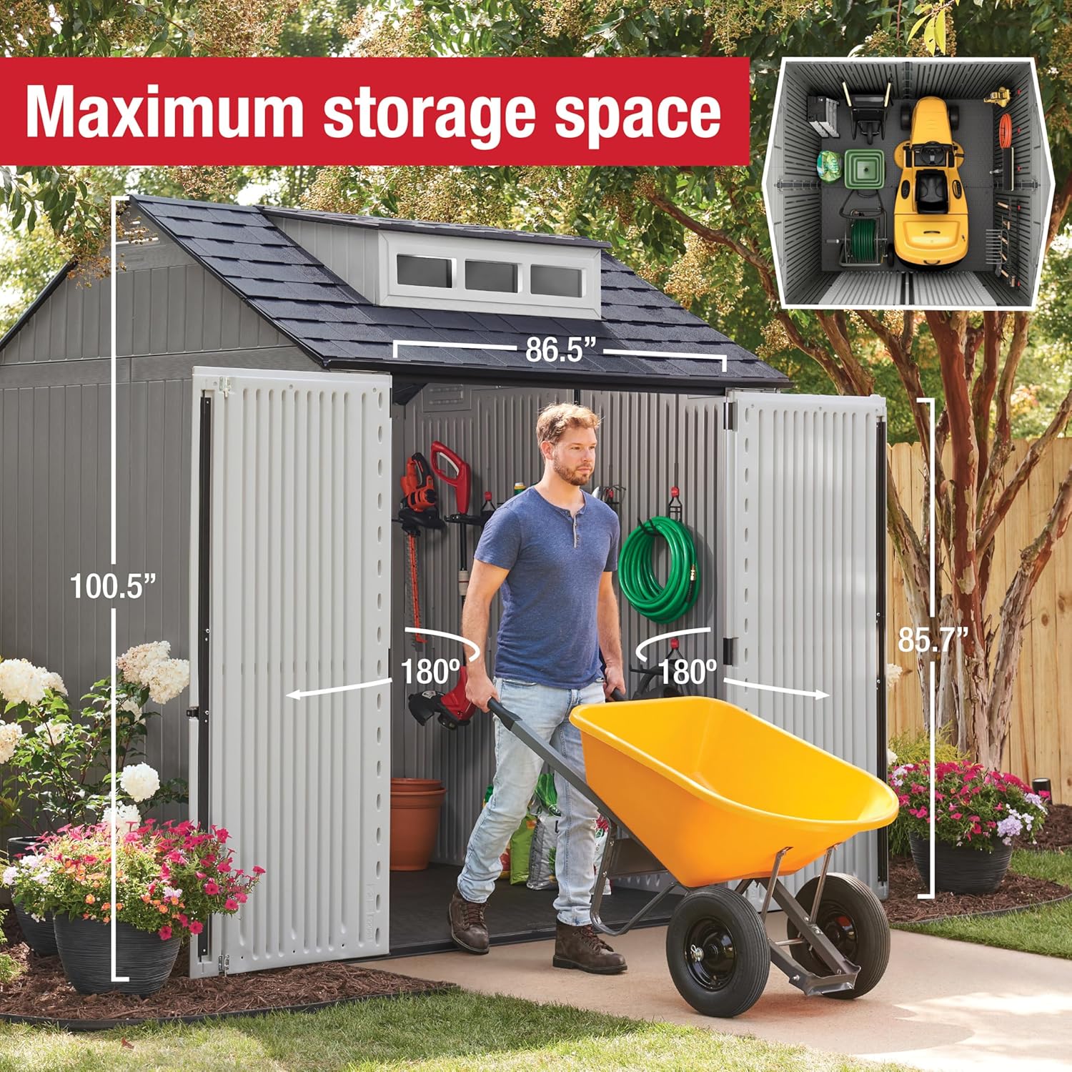 Rubbermaid Resin Outdoor Storage Shed With Floor Weather Resistant Gray Organization for Home