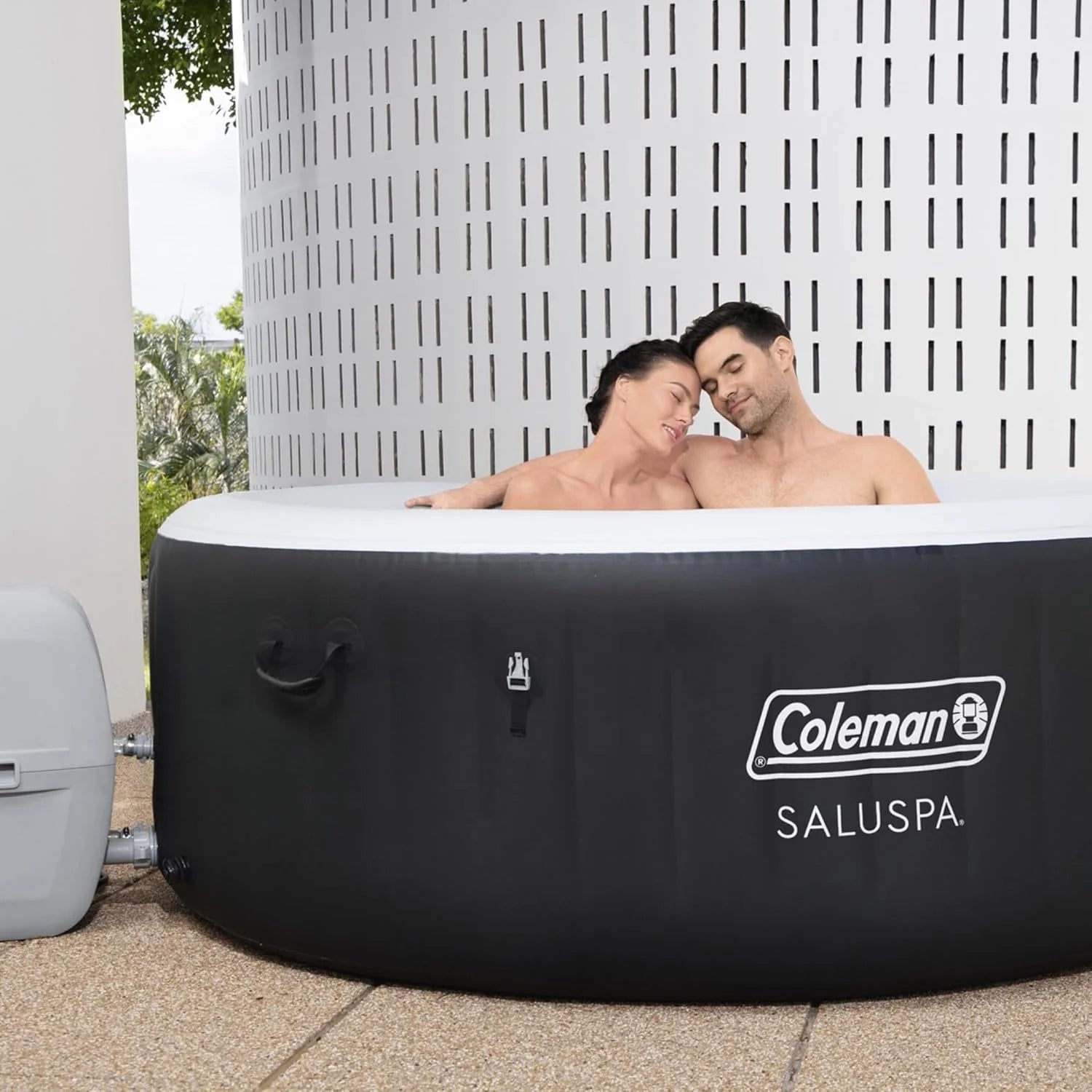 Coleman SaluSpa Miami AirJet 2 to 4 Person Round Inflatable Hot Tub Portable Outdoor Spa with 120 Soothing AirJets and Insulated Cover, Black