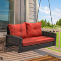 YITAHOME Hanging Porch Swing Chair Sits 3 People, Wicker Outdoor Swing Bench, Patio Lounge Chair, 1 Seating Cushion and 3 Back Cushions, w/Removable Covers, for Garden, Balcony, Backyard, Brown