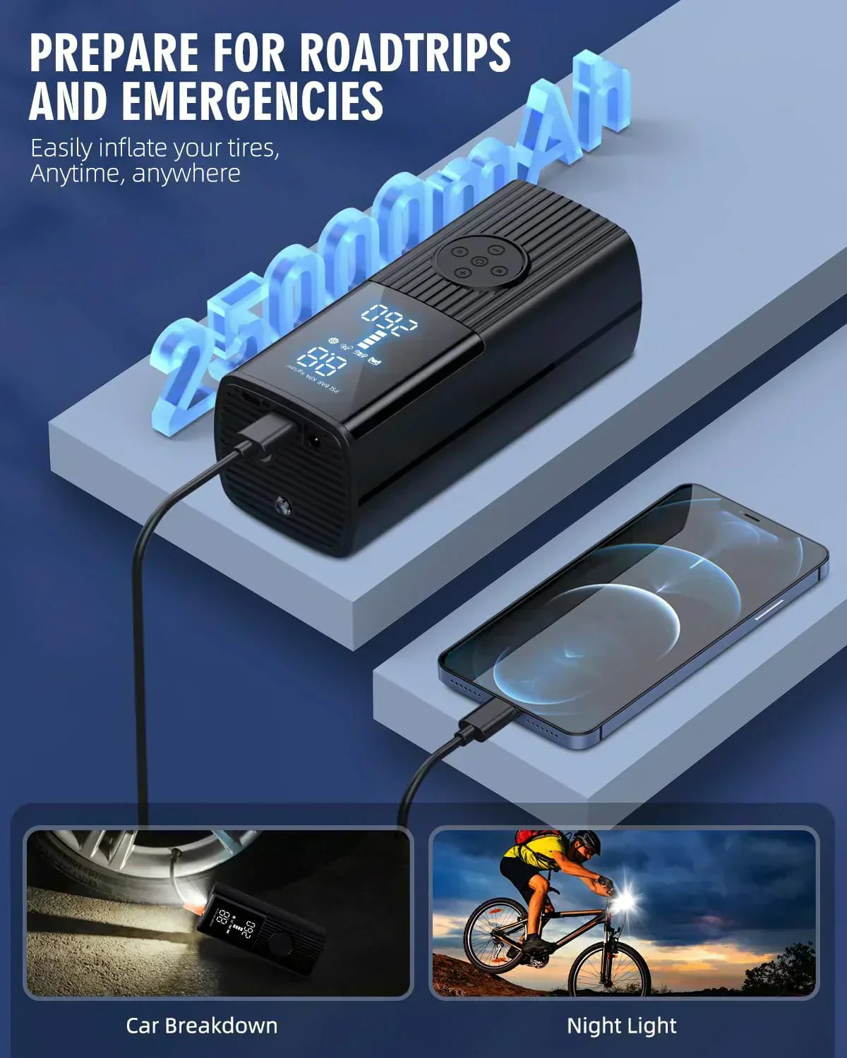 Tire Inflator Portable Air Compressor 180PSI Portable Air Compressor with with LED Light