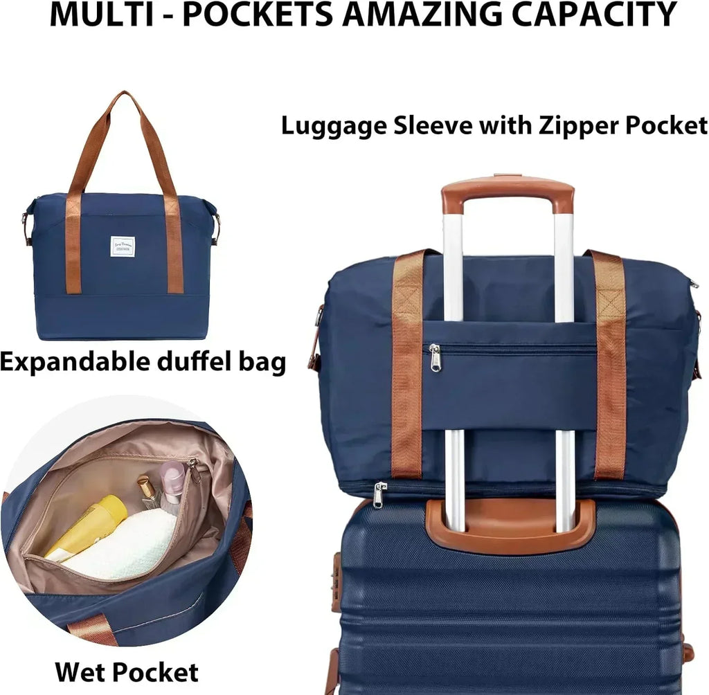 LONG VACATION 6 Piece Luggage Set Carry on Suitcase with ABS+PC hardshell Spinner Wheels