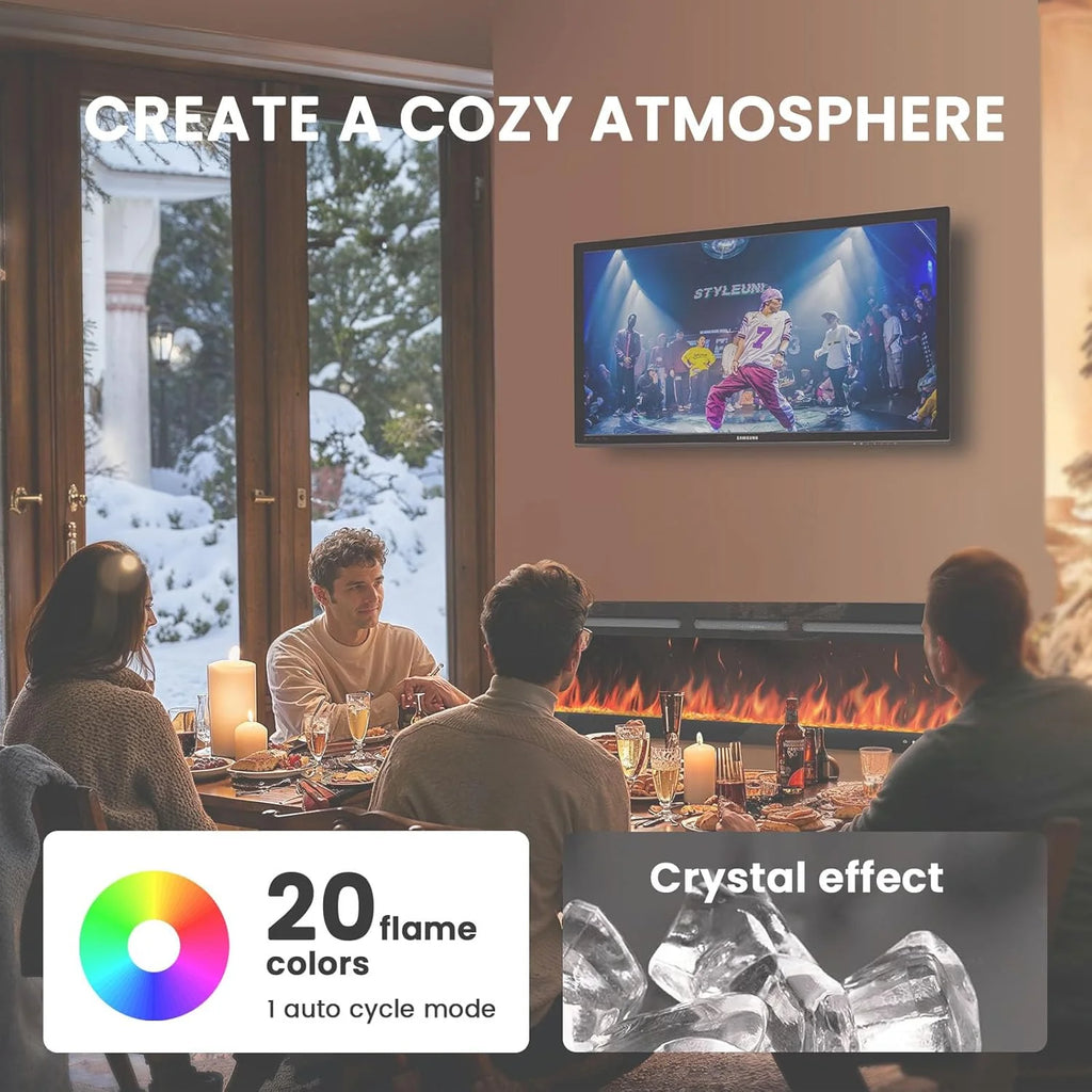 Silonn 50��Smart Electric Fireplace Heater with App & Remote Control, 5300 BTU Heat Output, Ultra-Slim Wall-Mounted or Recessed Electric Fireplace Inserts with Timer, 20 Flame Colors,WiFi Enabled