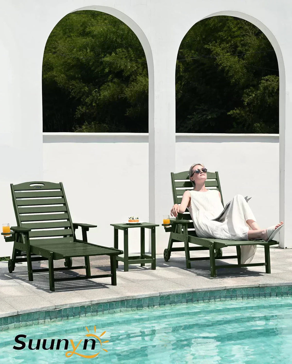 Lounge Chair Outdoor Chaise Lounge HDPE 6-Position Outdoor Chaise Lounge Patio Lounge Chair