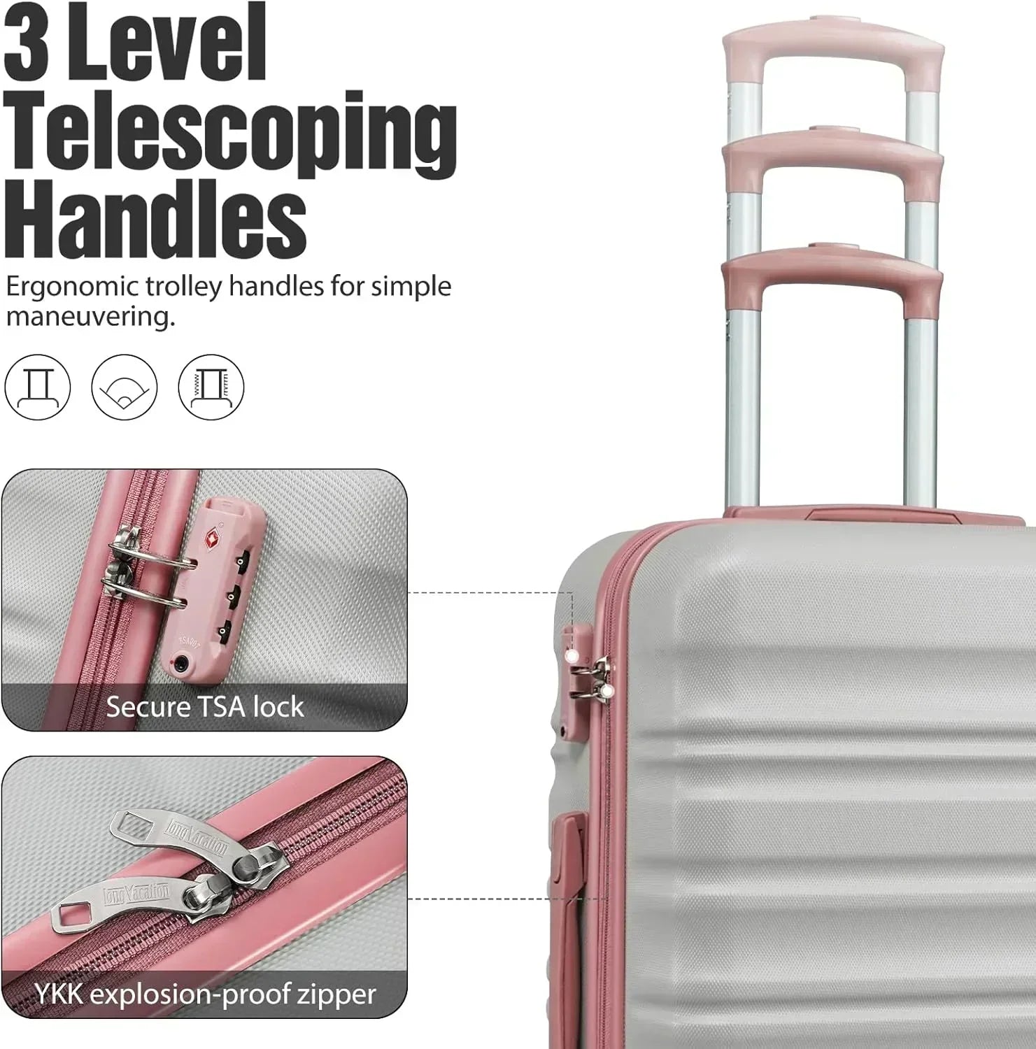 LONG VACATION 6 Piece Luggage Set Carry on Suitcase with ABS+PC hardshell Spinner Wheels