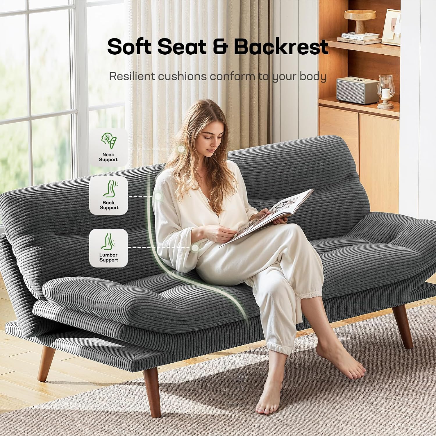 Futon Sofa Bed Futon Sofa Adjustable Back Armrests Converts to Small Sleeper Sofa Bed