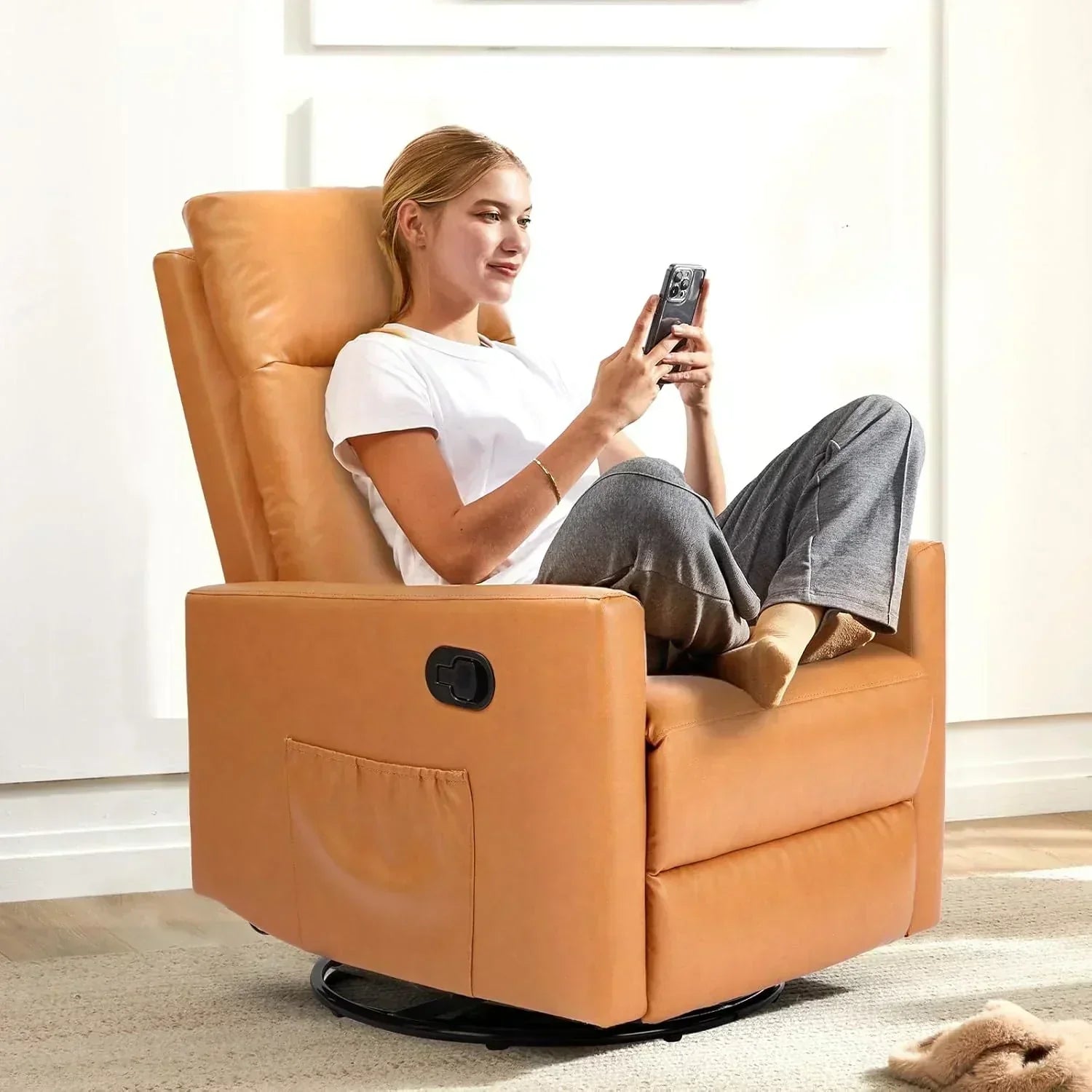 Swivel high-back rocking chair with footrest padded glider baby chair with comfortable deep seat
