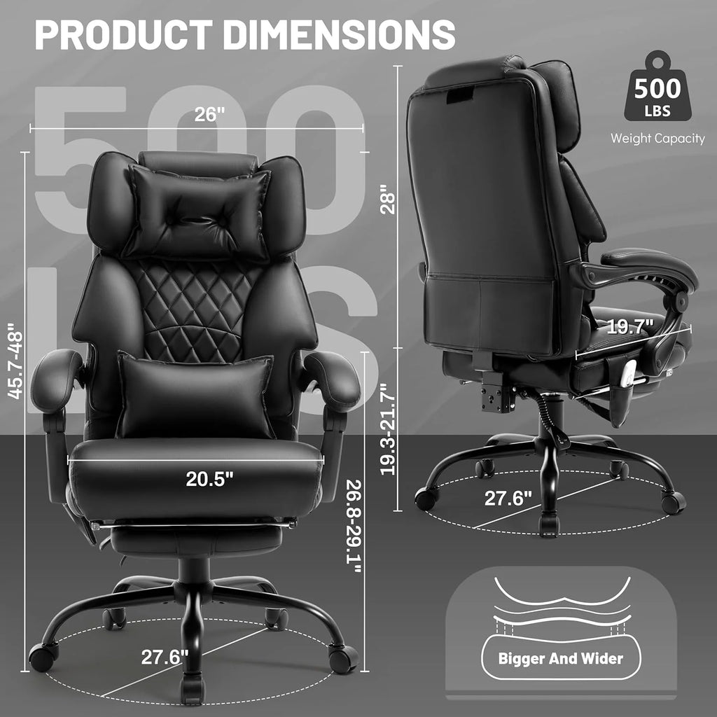 Massage Office Chair with Footrest, Large and Tall Leather Office Chair 500 lbs