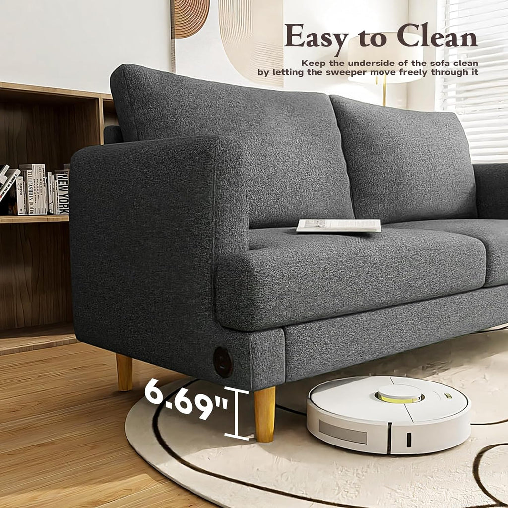 Loveseat Sofa Couch for Living Room with USB Type C Ports Dark Gray Upholstered Small Couches