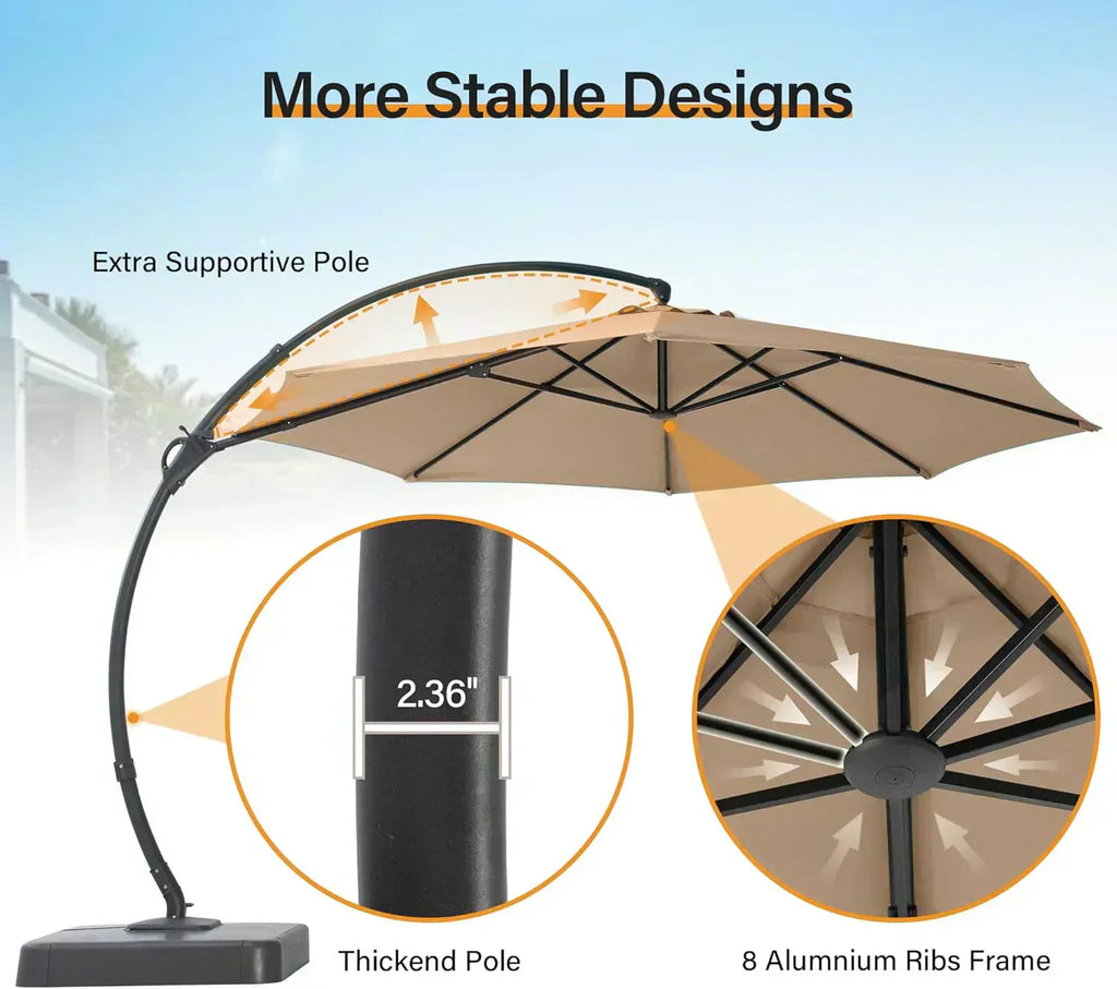 LAUSAINT HOME Outdoor Patio Umbrella with Base included 11 FT Deluxe Curvy Cantilever Umbrella