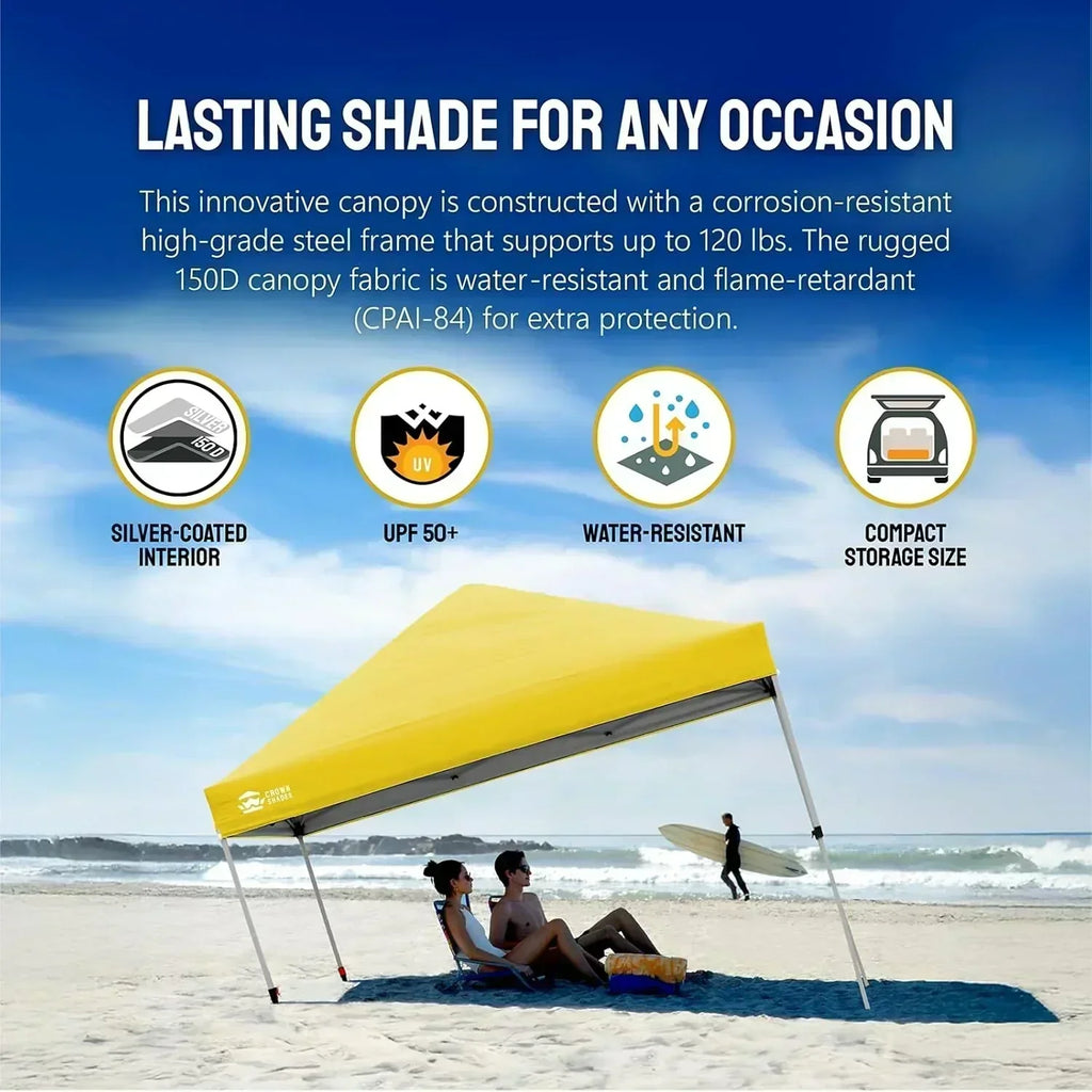 10x10 Pop-Up Awning One-Click Installation Beach Tent Outdoor Sunshade Silver Coated Top