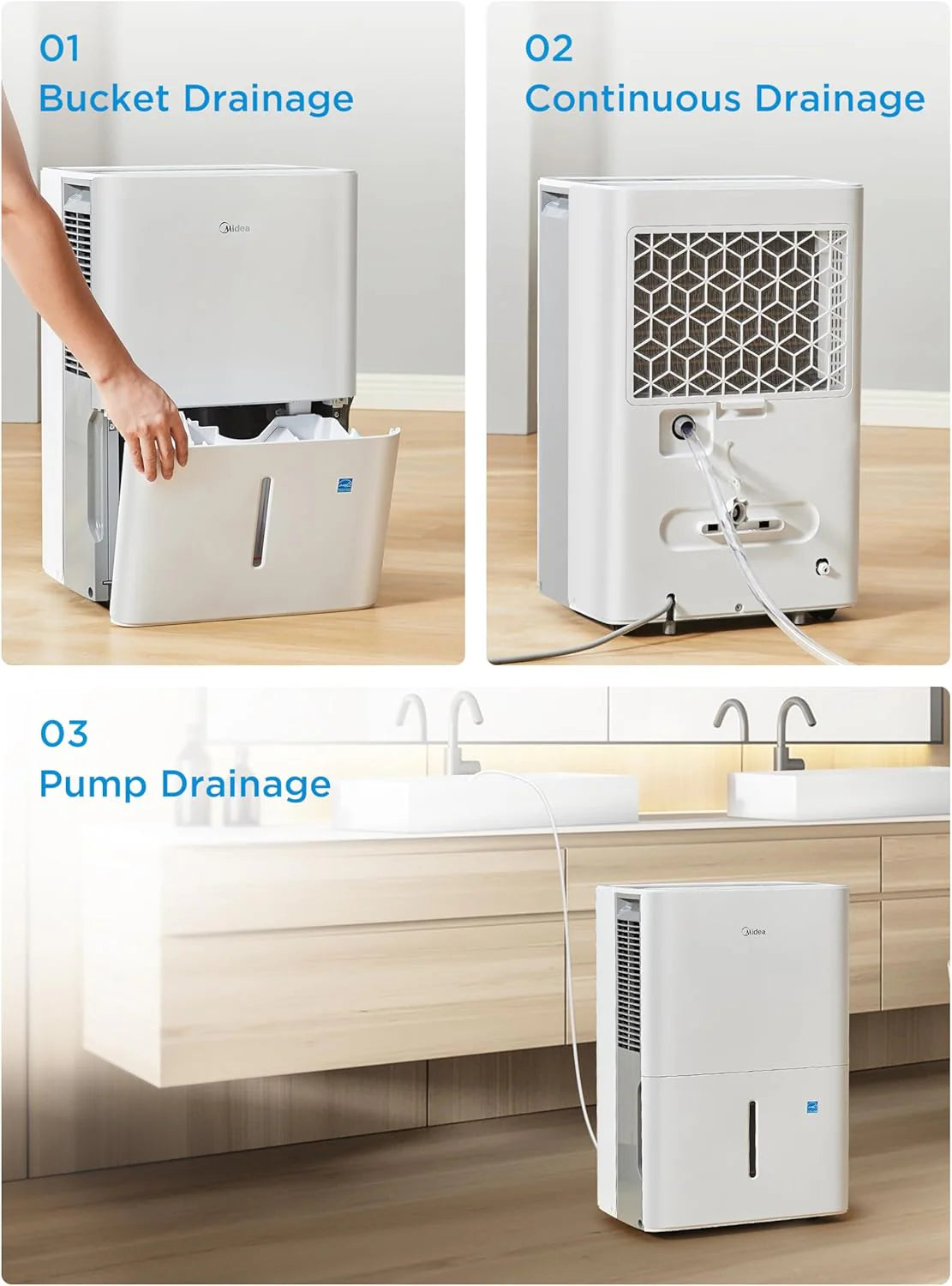 Midea 4,500 Sq. Ft. Dehumidifier With Pump Included, Energy Star Certified, 50 Pint - Ideal For Basements, Large & Medium Sized Rooms, And Bathrooms (White)