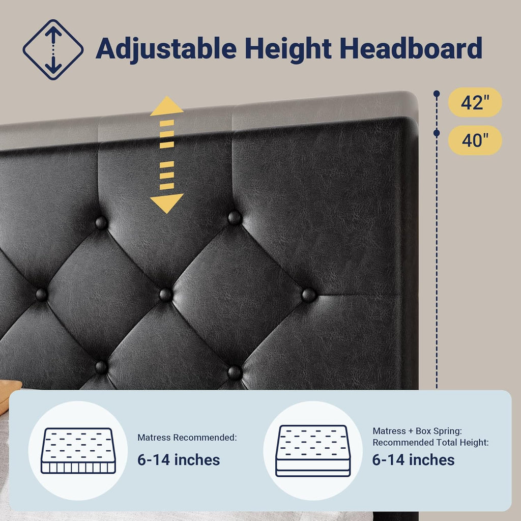 Allewie Upholstered Queen Size Platform Bed Frame with 4 Storage Drawers and Headboard