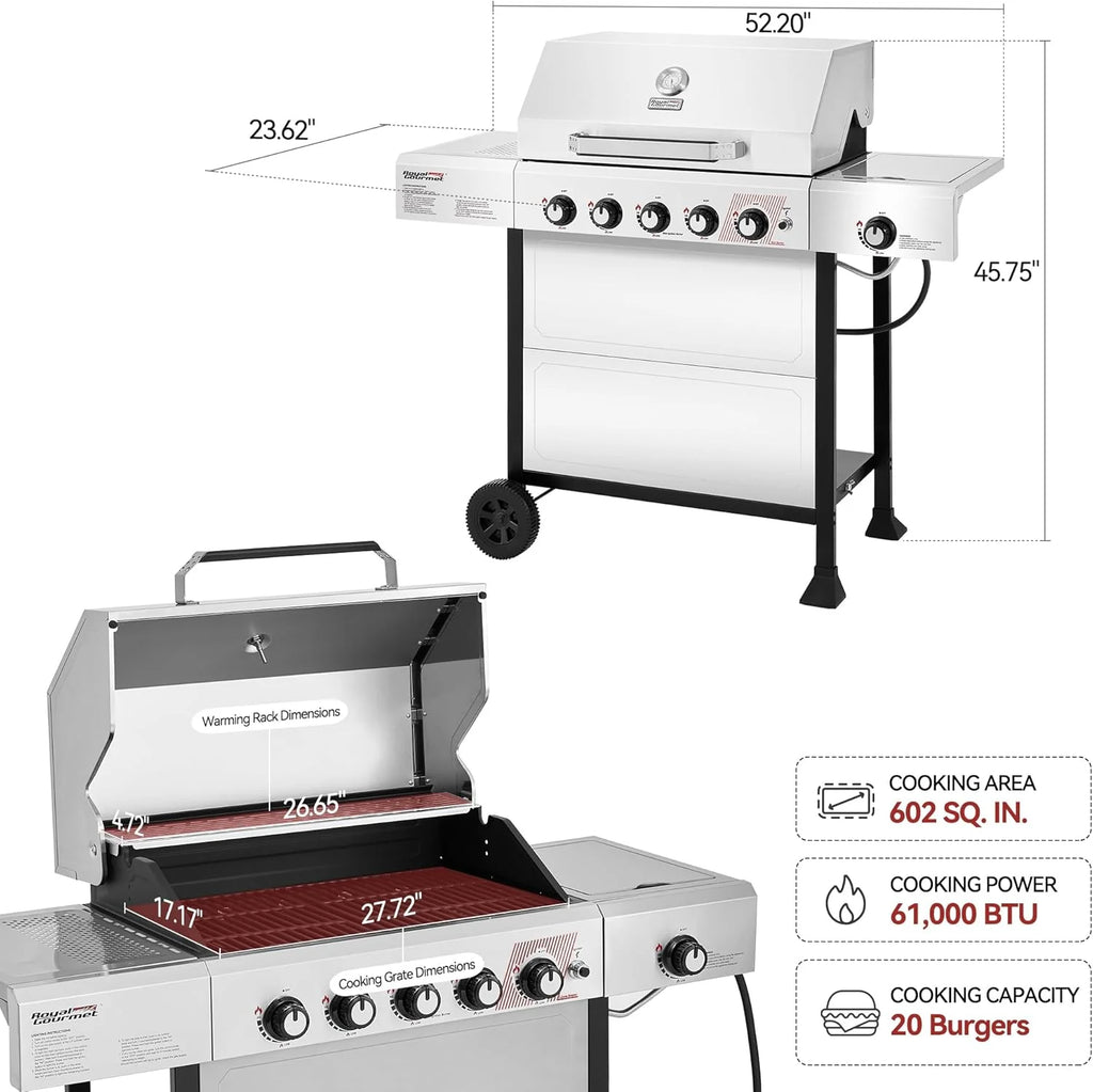 Royal Gourmet GA5401T 5-Burner Grill Liquid Propane Gas Grill with Side Burner