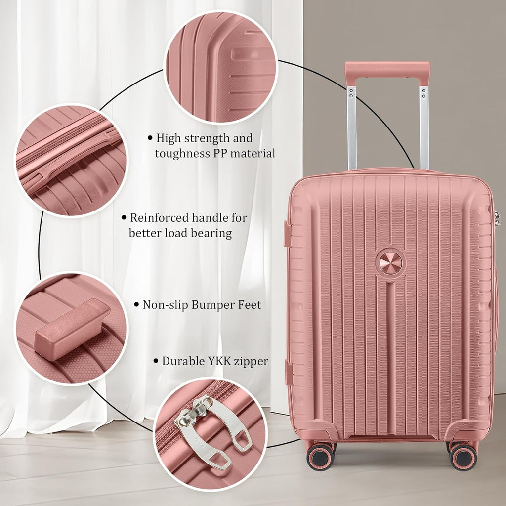 5-piece PP hardshell lightweight travel carry-on luggage set with dual spinner wheels