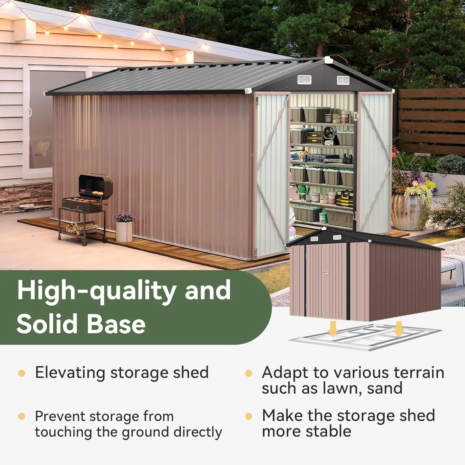 Aoxun 6.2x4 FT Shed Outdoor Storage Shed Metal Garden Shed Slooping Roof Tool Shed Bike Shed