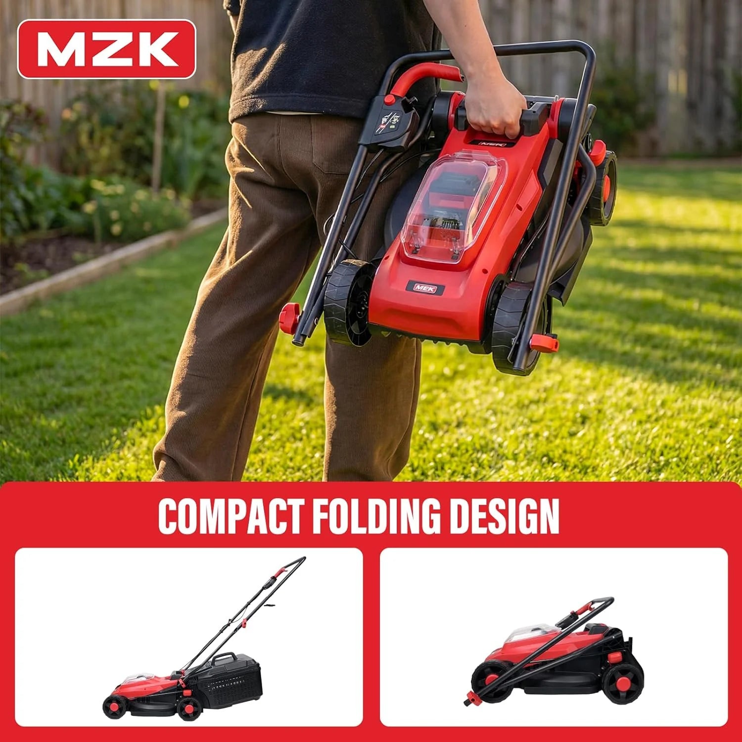 MZK 20V 13 Electric Lawn Mower, Brushless Cordless Lawn Mower with 4-Position Height